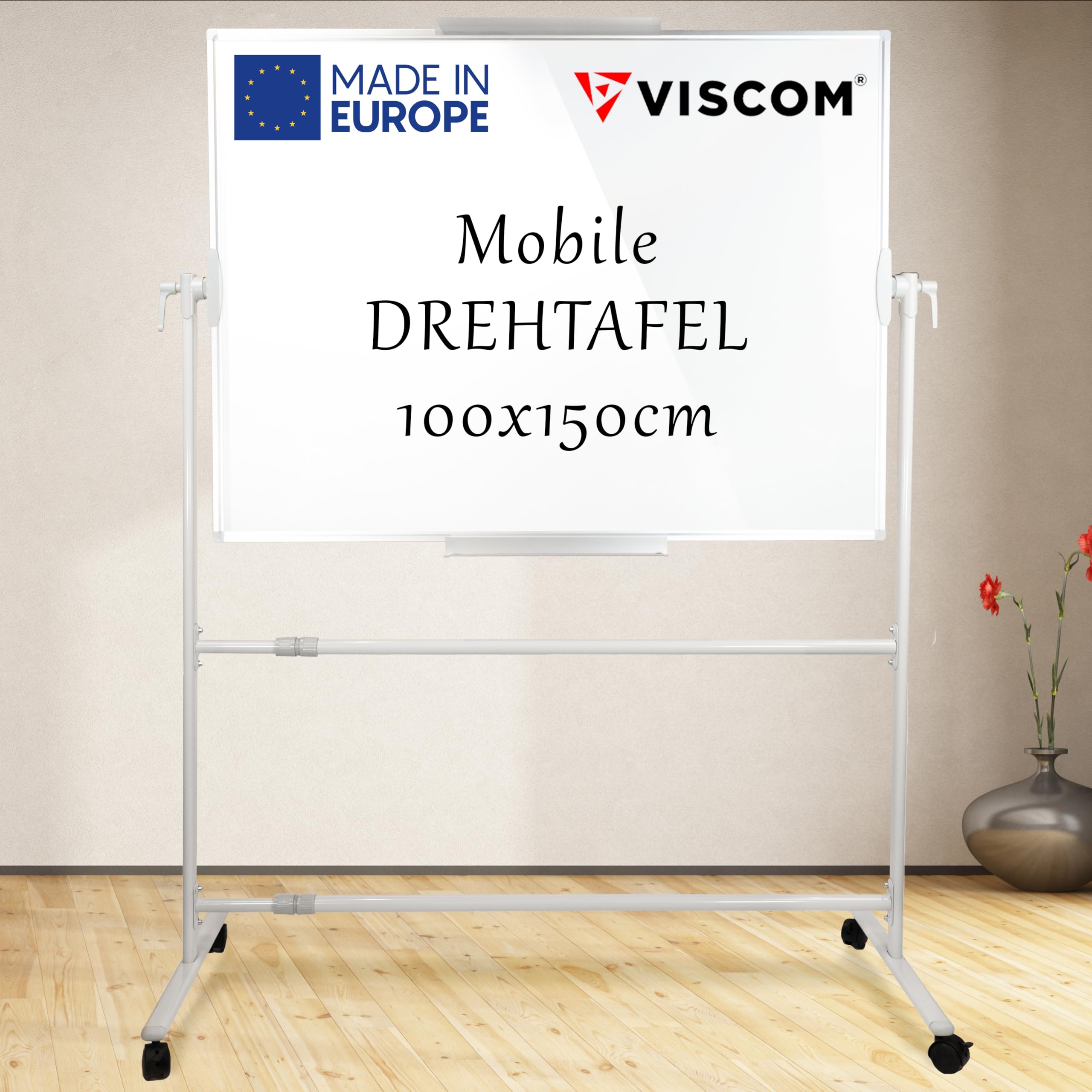 VISCOM Whiteboard mit Ständer & Rollen - 100 x 150 cm - beidseitig nutzbar