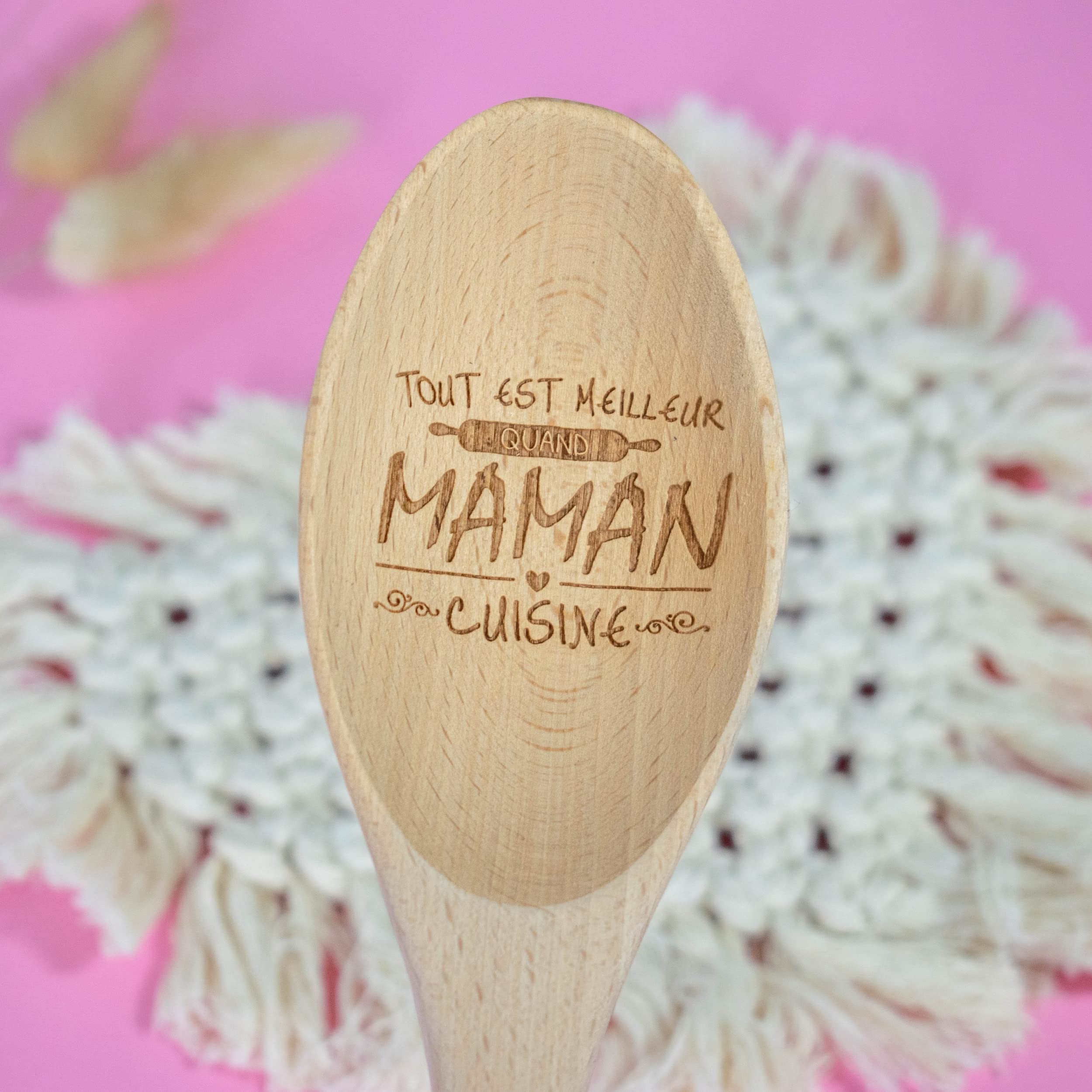 ERNESTINE,Cucchiaio in legno Mamma cucina personalizzata con testo,regalo mamma cucina,regalo mamma compleanno Natale festa della mamma,utensile legno naturale inciso,festa mamme spatola di legno