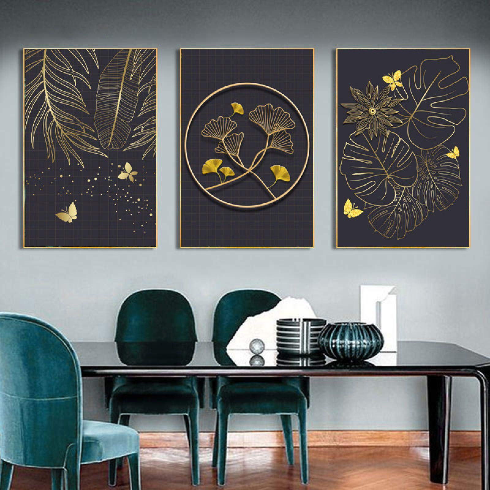 Peinture sur toile de feuilles dorées pour illuminer un salon sombre