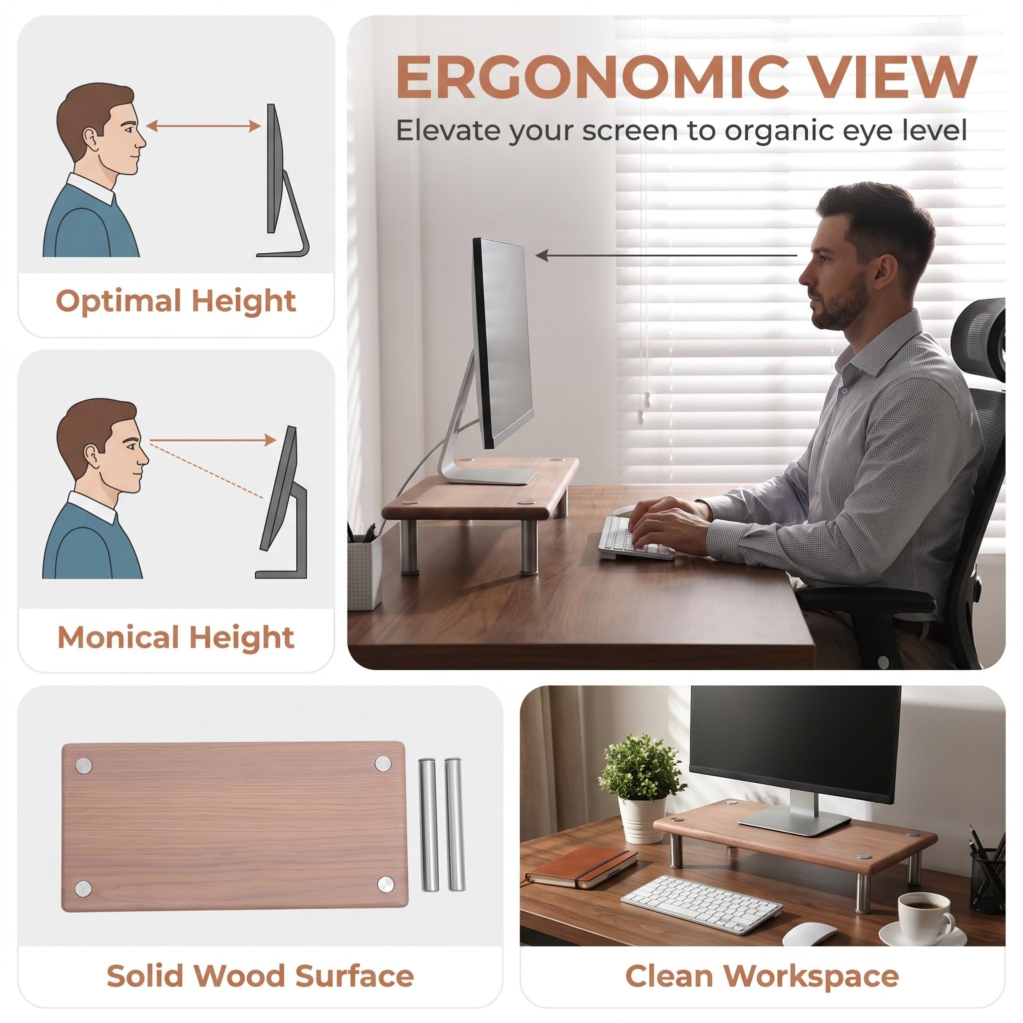 UKCOCO Soporte de madera para monitor, organizador de escritorio, base