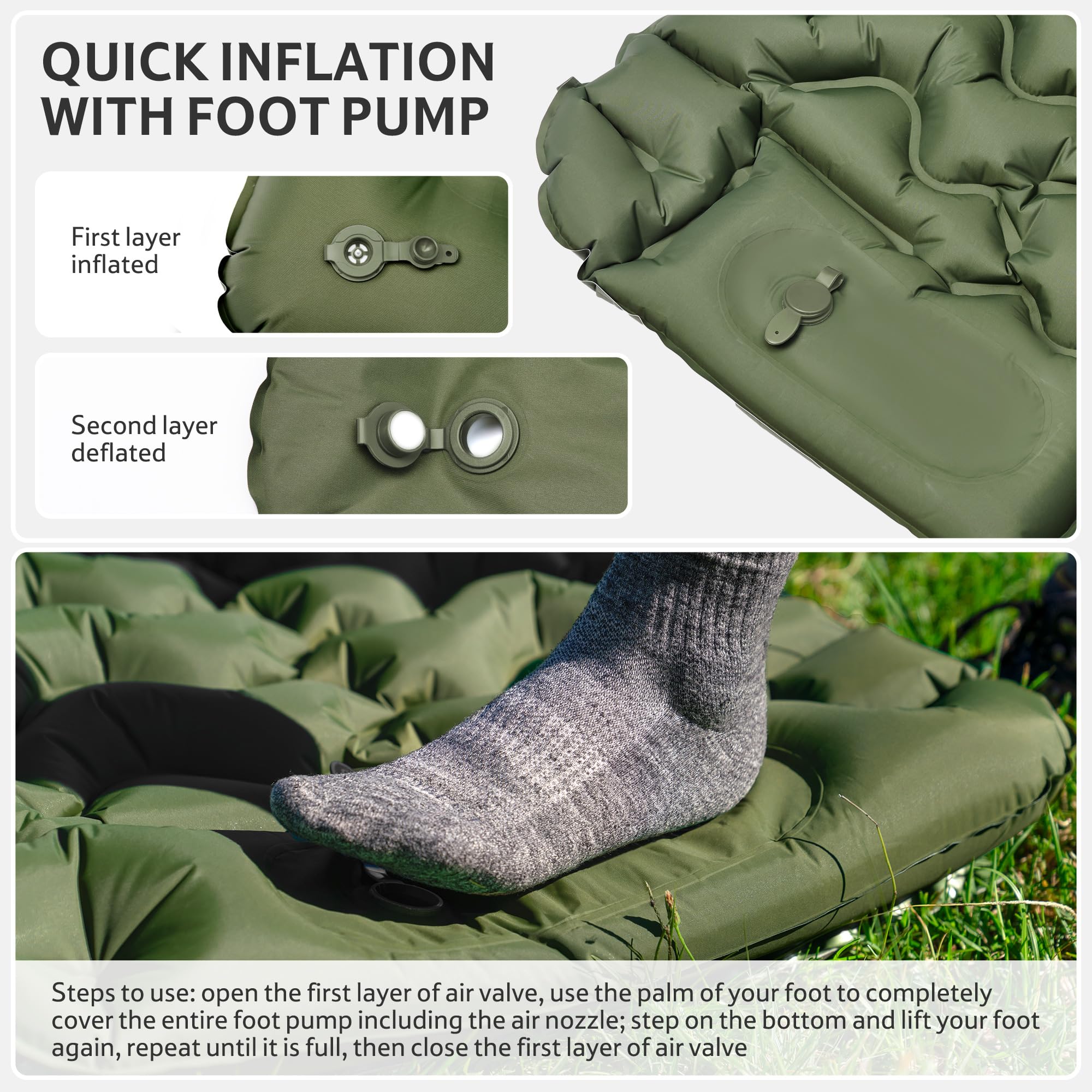Naturehike Colchoneta de dormir para camping, ultraligera con almohada integrada con bomba de pie
