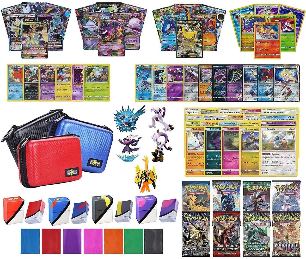 Assortmart Pokemon Cards Premium Collection: 1 GX, 1 EX, 1 Mega EX, 1 Break Evolution, 6 Holo Foils, 10 Rares 120HP+, 4 Booster Packs, Mini Album, 65 Elite Slee