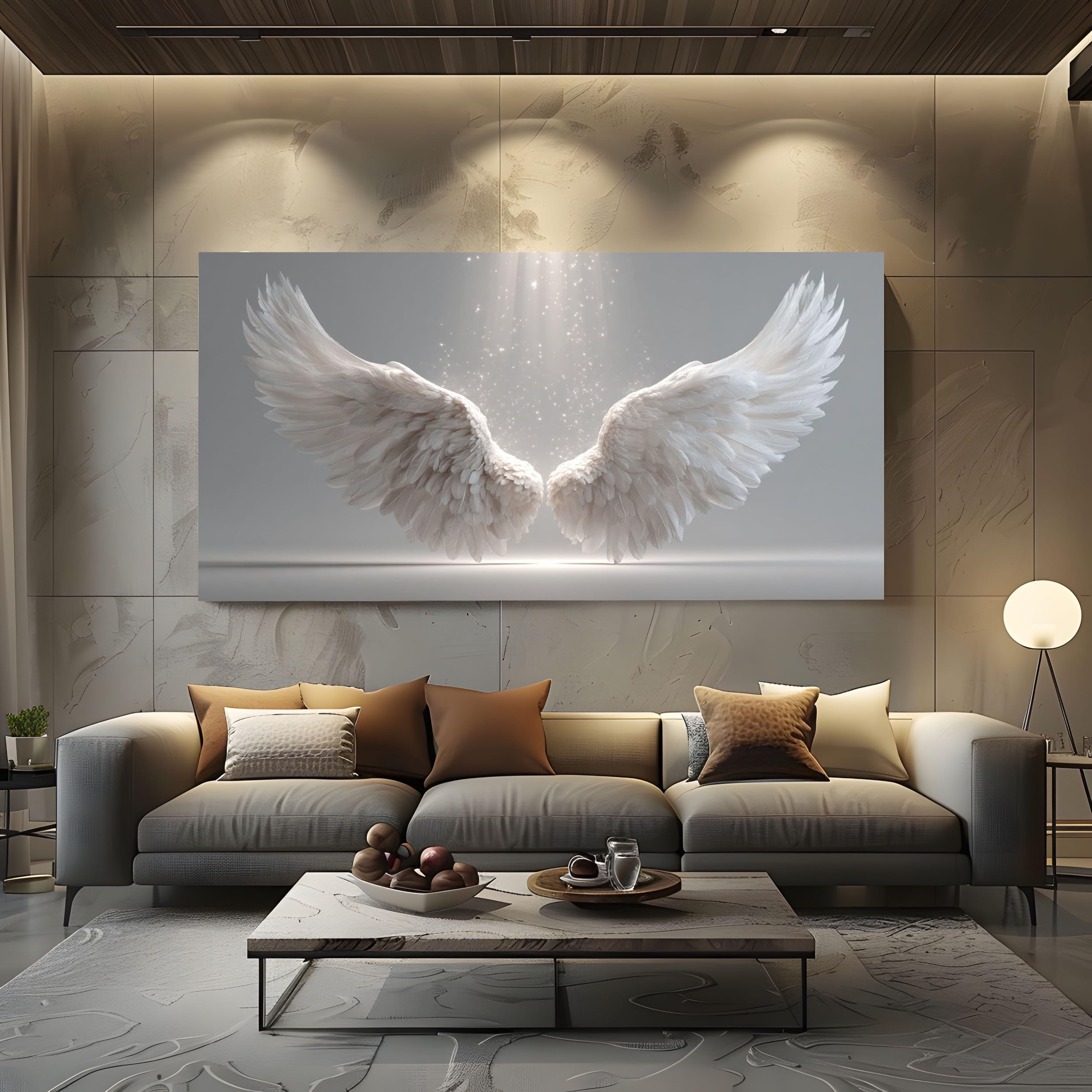 Quadro Stampe su Tela Ali D'angelo Fantasy Moderne Senza Cornice 80x160cm | Grandi Dimensioni Piume Magiche Decorazione Murale per Soggiorno Camera da Letto Bagliore Astratto