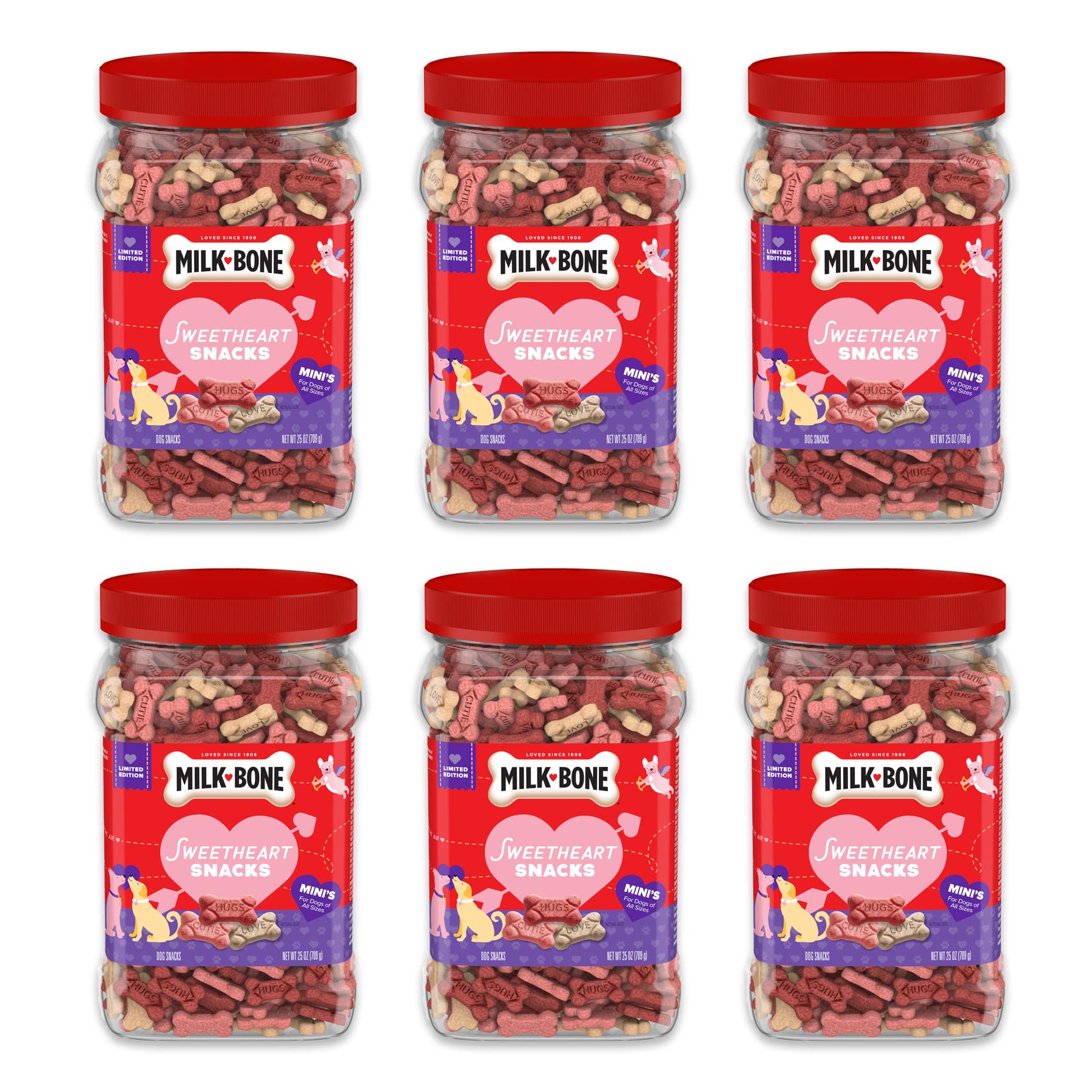 Milk-Bone Sweetheart Snacks Mini’s Dog Treats, 25 oz. Canister (Pack of 6)