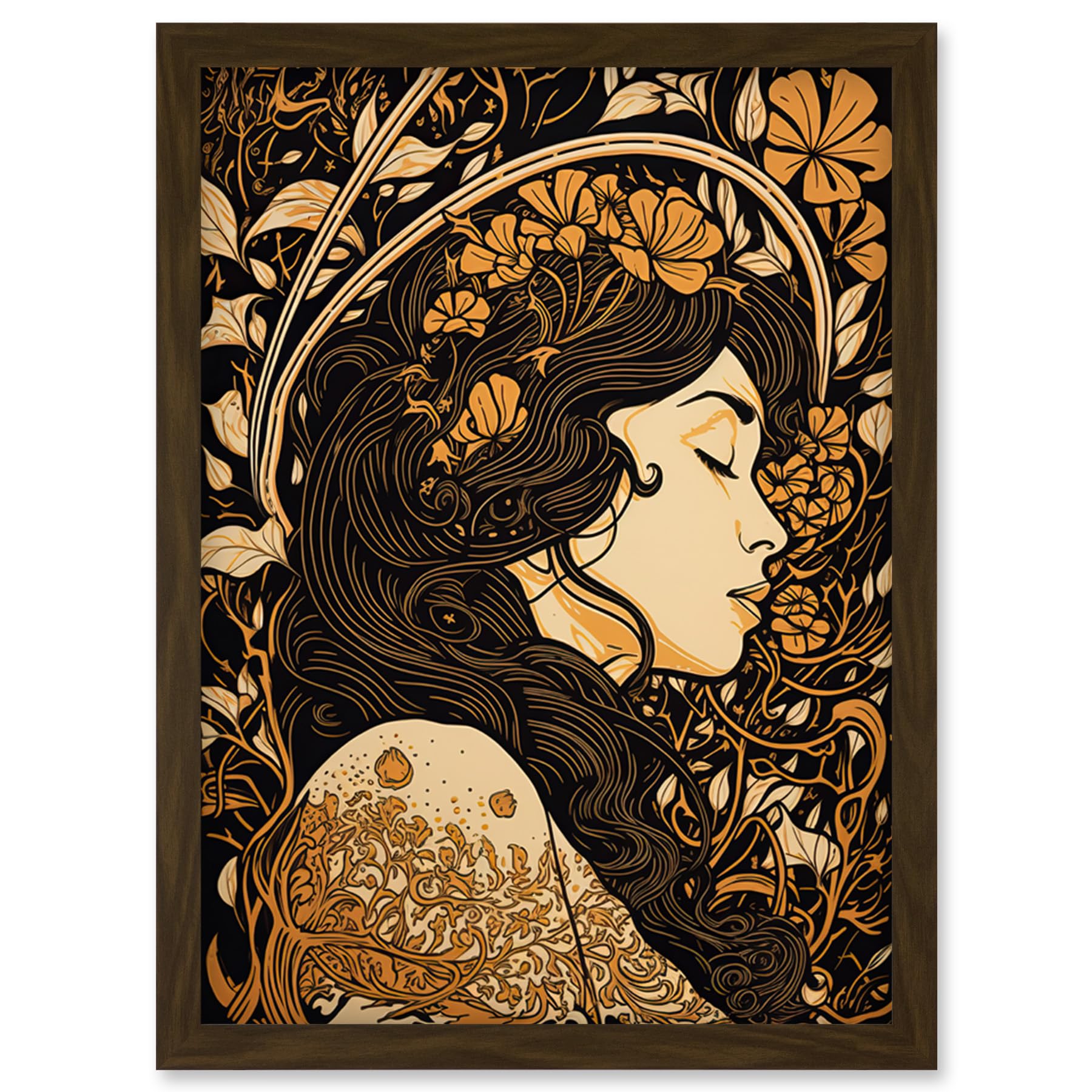 Artery8 Sleeping Beauty Modern Art Nouveau Illustration Artwork Framed Wall Art Print A4