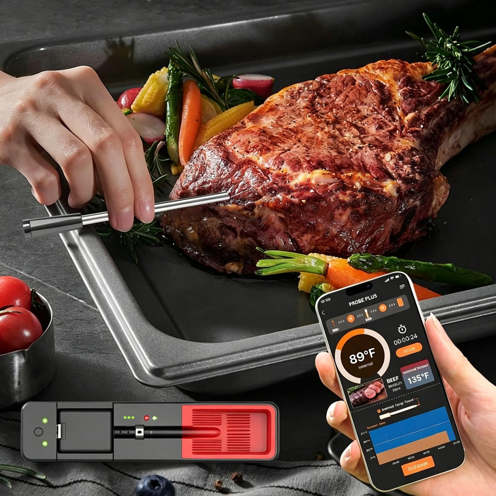 Termómetro carne inalámbrico Bluetooth digital lectura rápida precisión ±1℃
