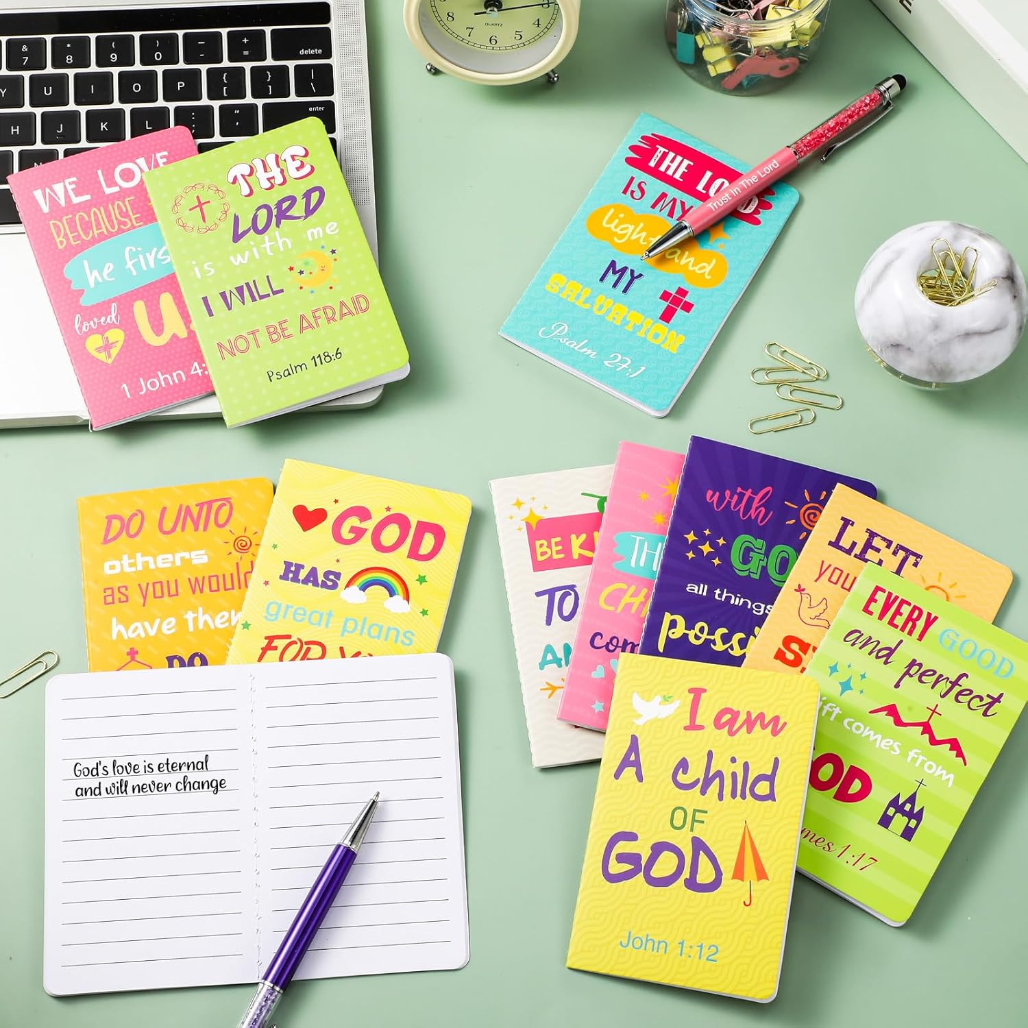 Faccito 24 Pcs Bible Verse Notepads Inspirational Mini Notebook Vbs Small Journal Bulk Religious Motivational Pocket Notepads for Sunday School Church Teacher Gifts (Colorful) - Image 4