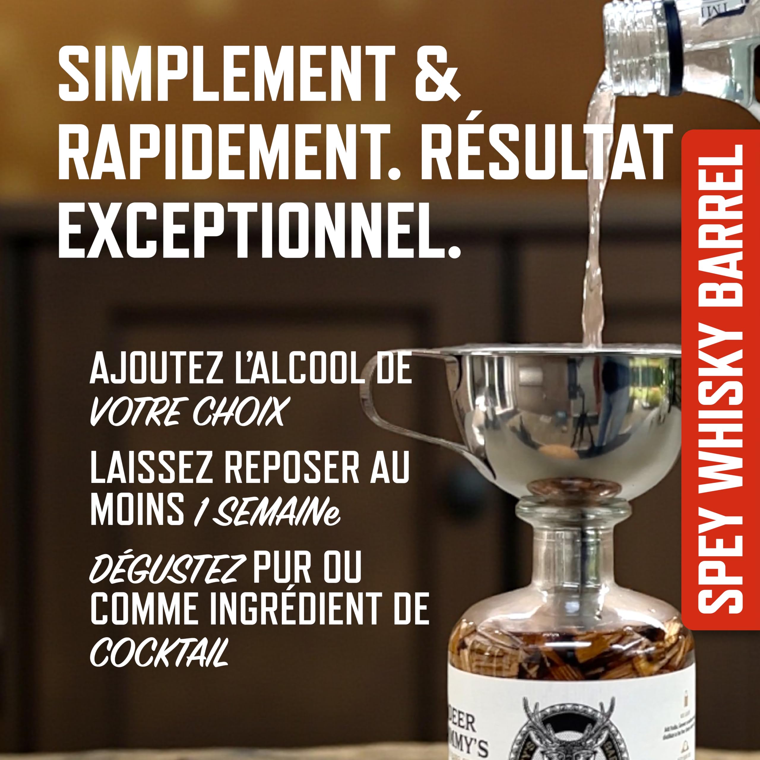 Deer Jimmy's® Coffret DIY Whisky – Fabrique Ton Propre Whisky avec du chêne Premium Issu de véritables fûts de Speyside – Maturation en fût Intense pour Tout spiritueux – Cadeau Parfait pour Homme