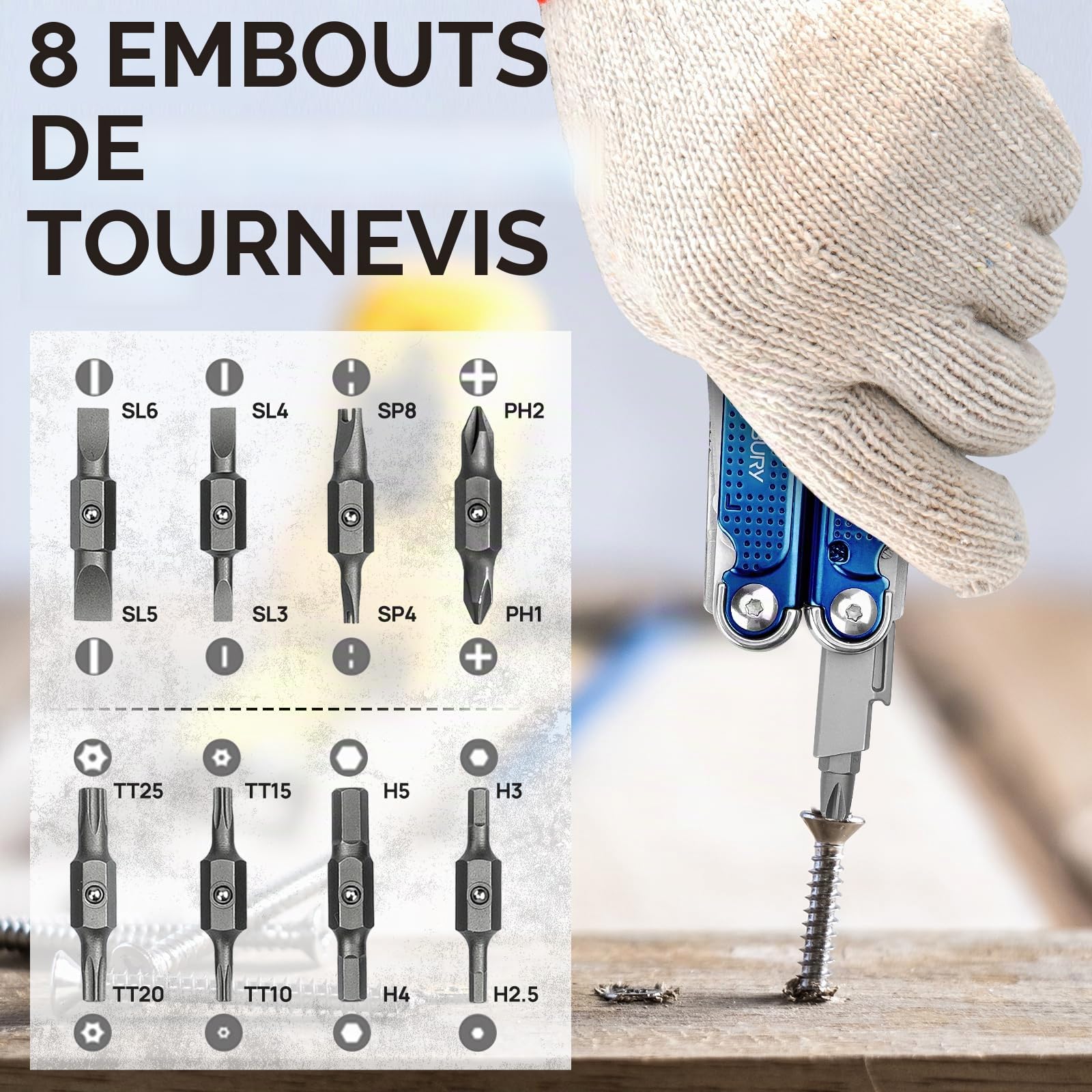 BIBURY Pince Multifonctions avec Manche en Titane Bleu, Idée Cadeau Homme, Outil Multifonction en Acier Inoxydable, Couteau Multifonction pour Extérieur, Camping, Randonnée, Réparation - BI2049BL