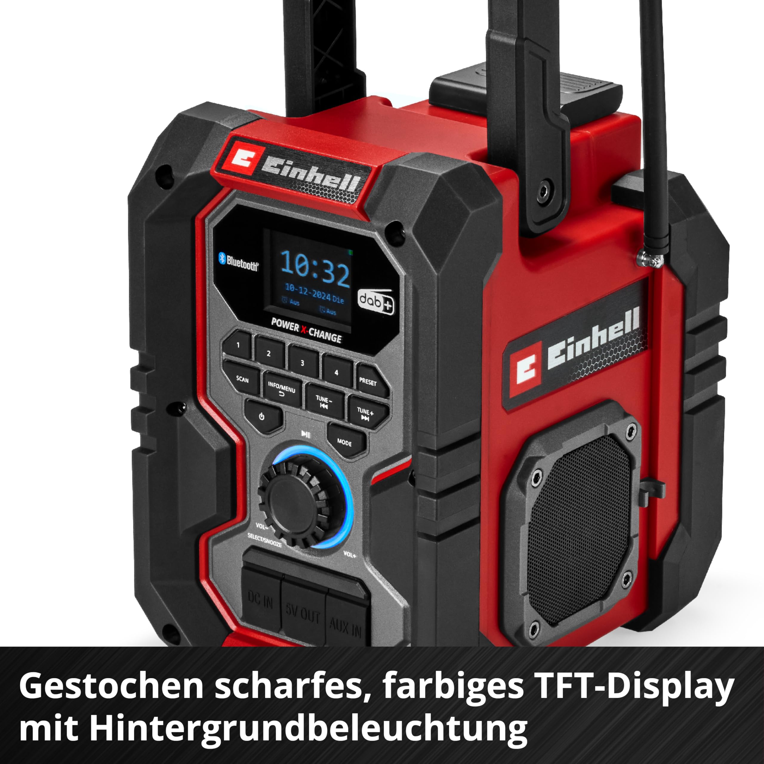 Einhell Akku-Baustellenradio TE-CR 18 Li DAB+/FM/BT - Solo Power X-Change (18 V, DAB+, FM, Bluetooth, AUX, USB, automatische Sendersuche, TFT-Farbdisplay, IP65, ohne Akku)