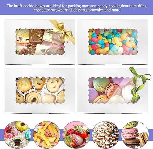 Miniatura 6 de BadenBach Paquete de 36 cajas de papel kraft para panadería con ventana, 8 x 5 x 2 pulgadas, caja de embalaje de galletas de papel blanco, macarrón,