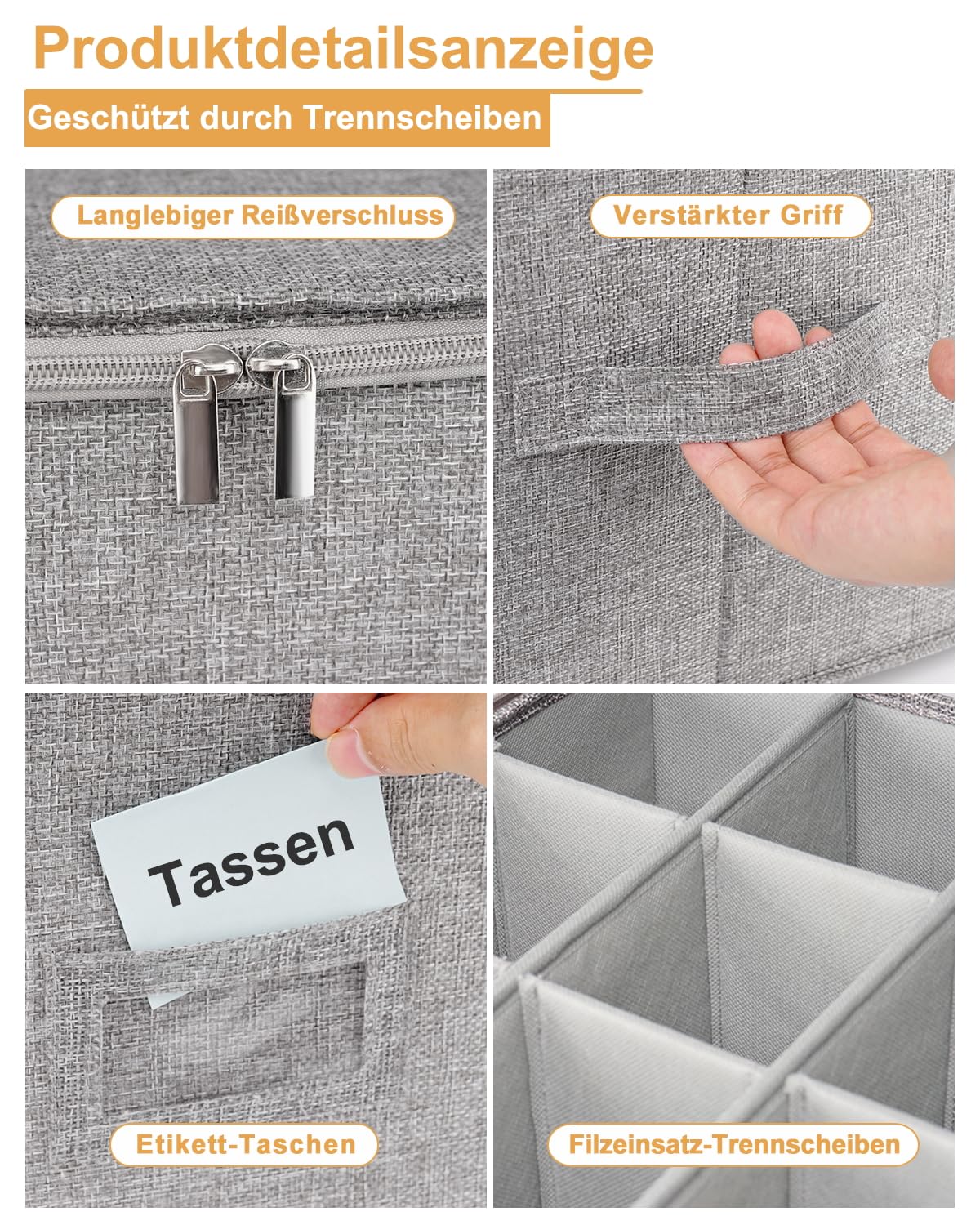 VERONLY Lot de 2 porte-tasses à café avec partition, rangement avec couvercle et poignées, boîte de rangement pliable pour 24 tasses à café, mug, tasses, empilables