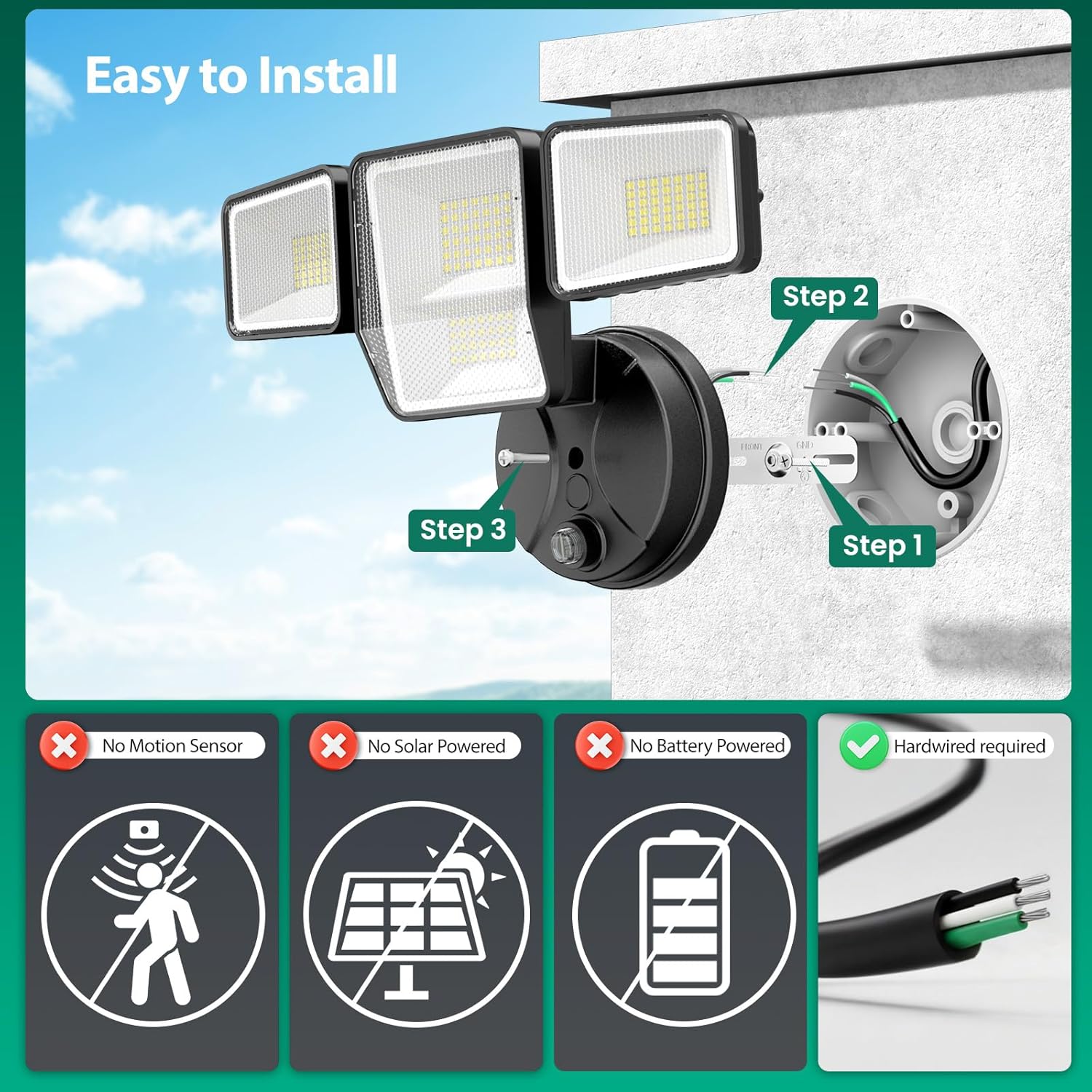 70W Dusk to Dawn Flood Lights Outdoor Lighting, 7000LM Dusk Till Dawn Floodlight, 4 Heads LED Security Light with Photocell, IP65 Waterproof, 6500K Daylight for Yard Garage Porch 2 Pack Black