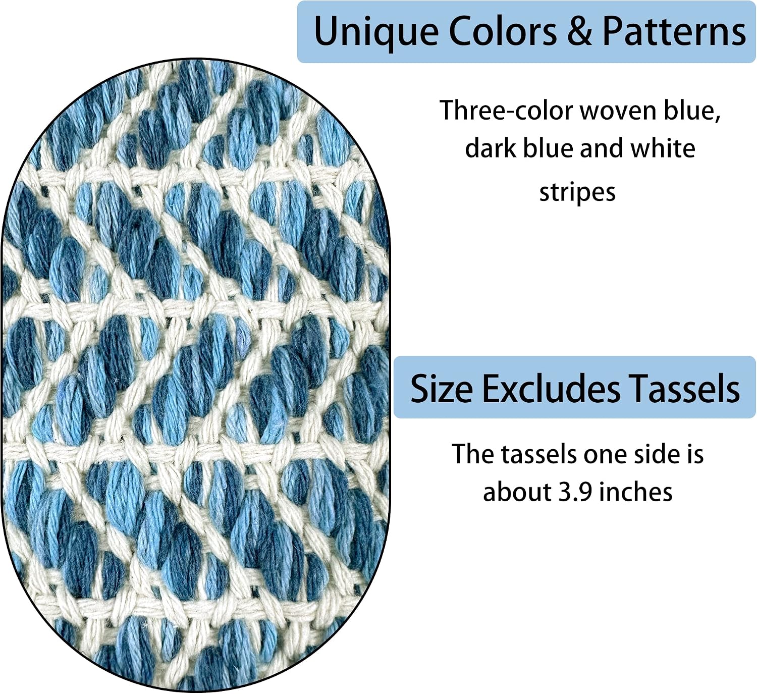Eanpet Boho Rug 2' x 3' Washable Braided Runner Rugs Cotton Area Rug with Tassels Hand Woven Small Throw Rug Reversible Indoor Outdoor Floor Mats for Laundry Room Kitchen Bedroom Bathroom,Blue