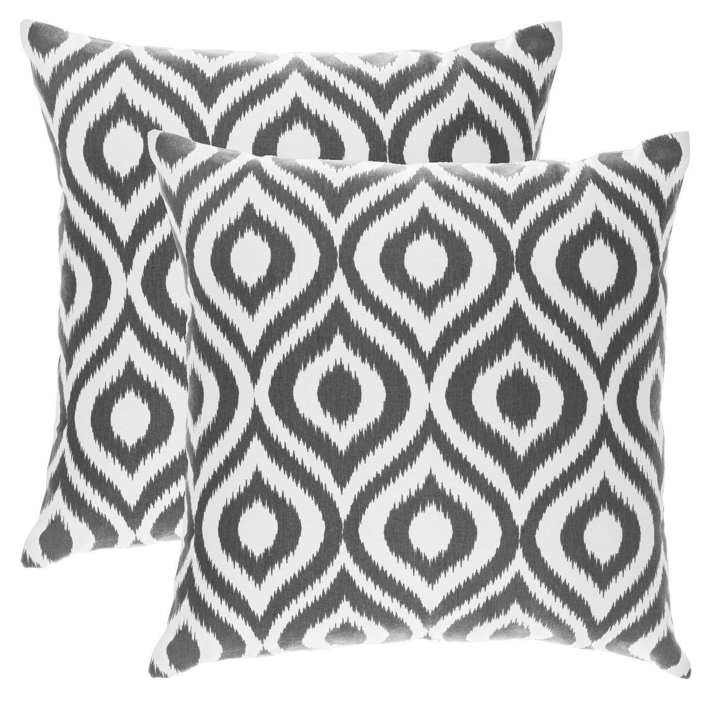 Treewool Graphite (2 Pack Ogee Ikat Accent Cotton Canvas Cushion Covers (45 X 45 Cm, Grey & White)