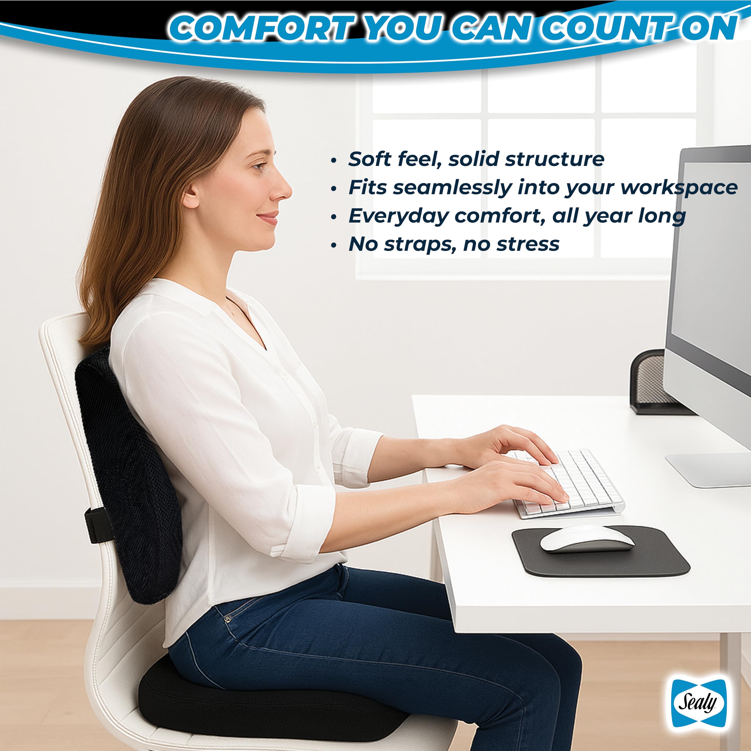 Sealy, Juego de 2 cojines, mejora tu experiencia de asiento con la máxima comodidad y apoyo para el hogar, la oficina y el coche, funda lavable, malla transpirable, espuma viscoelástica de alta