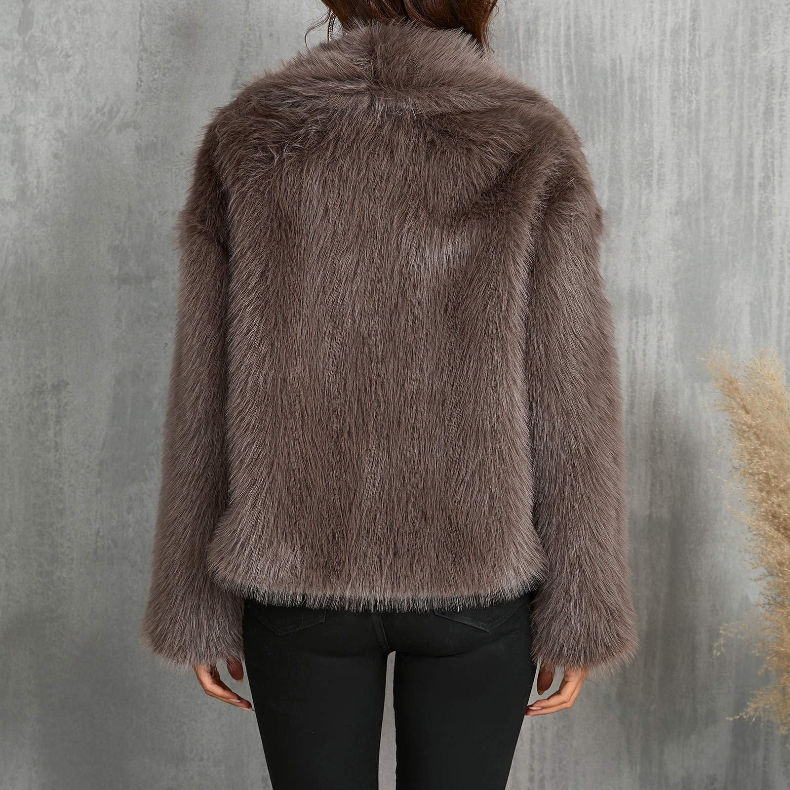 Plüschjacke Damen Winter Pelzkragen Jacke Warm Plüschmantel Elegante Teddymantel Warm Sweatshirt Outwear Langarm Winterjacke Fleecemantel mit Reißverschluss Slim Fit Übergangsjacke