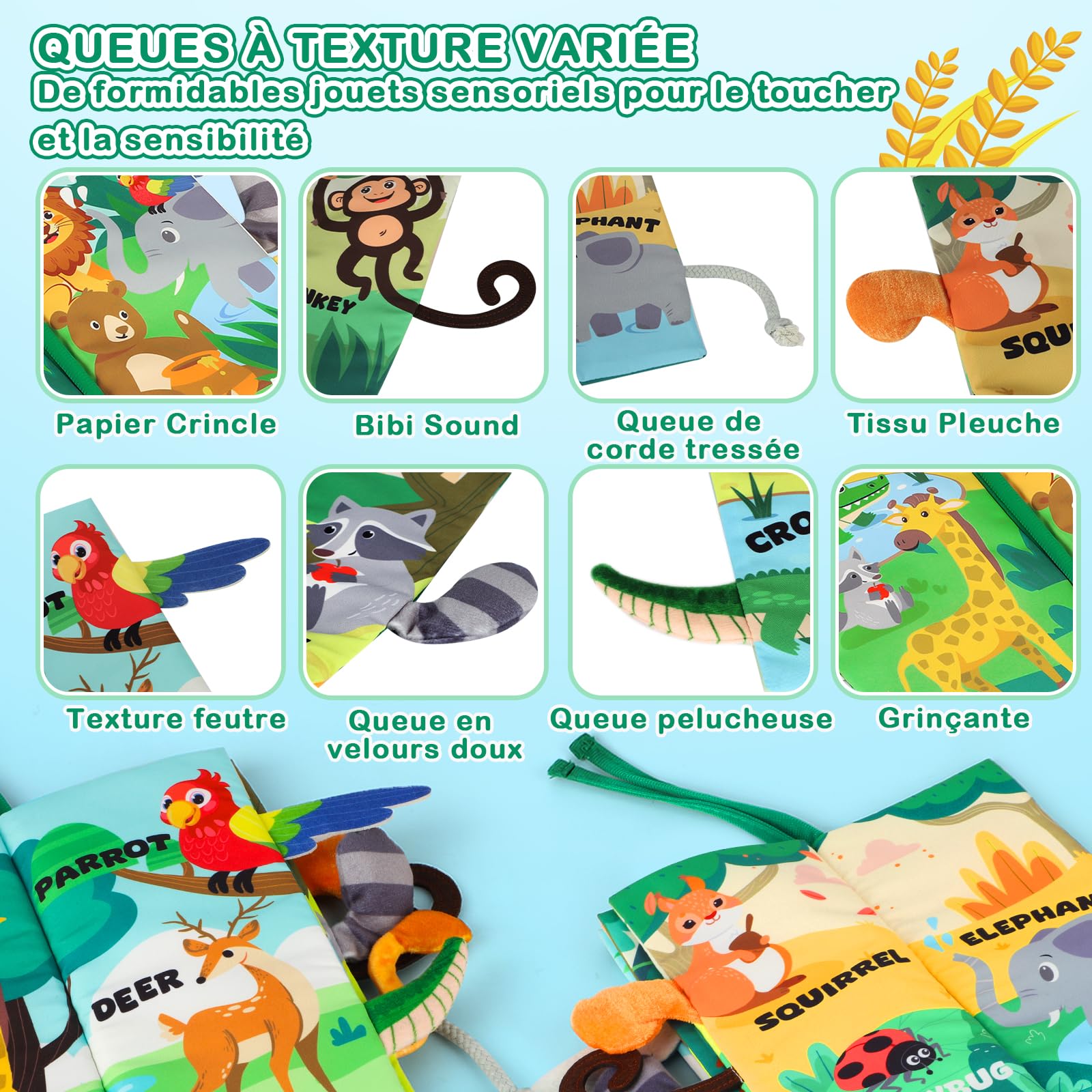 BBWOO Livre bébé 0-12 Mois, Livre bébé en Tissu Montessori aux Animaux 3D avec Anneau Dentition, Jouet bébé et Jeux pour l’éveil sensoriel et Le Tummy Time, Lavable, Un Cadeau bébé idéal