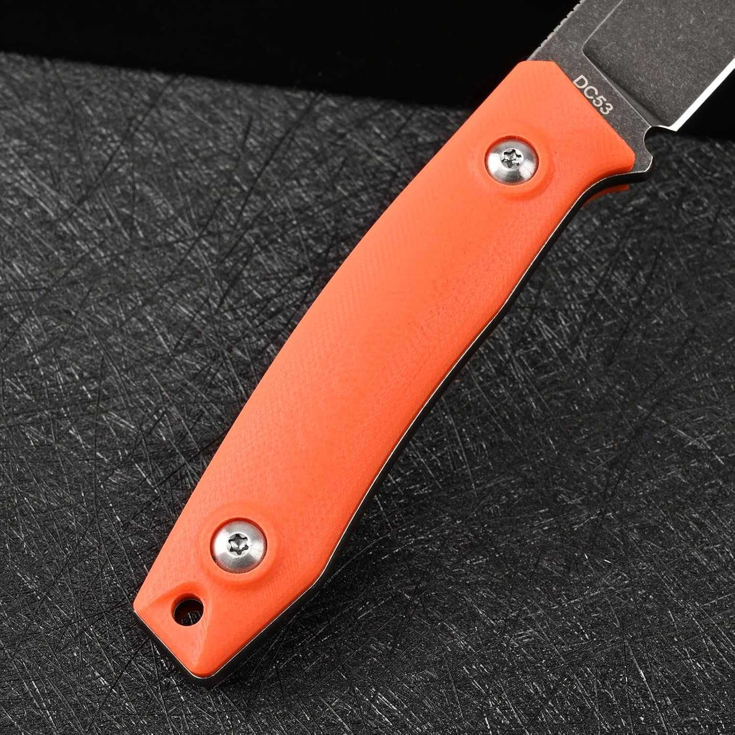 Knives 6.49 inch DC53 Steel Tactical Fixed Blade Knife with kydex sheath for Men EDC Outdoor Camping Survival Hunting (Black stone wash+orange handle)