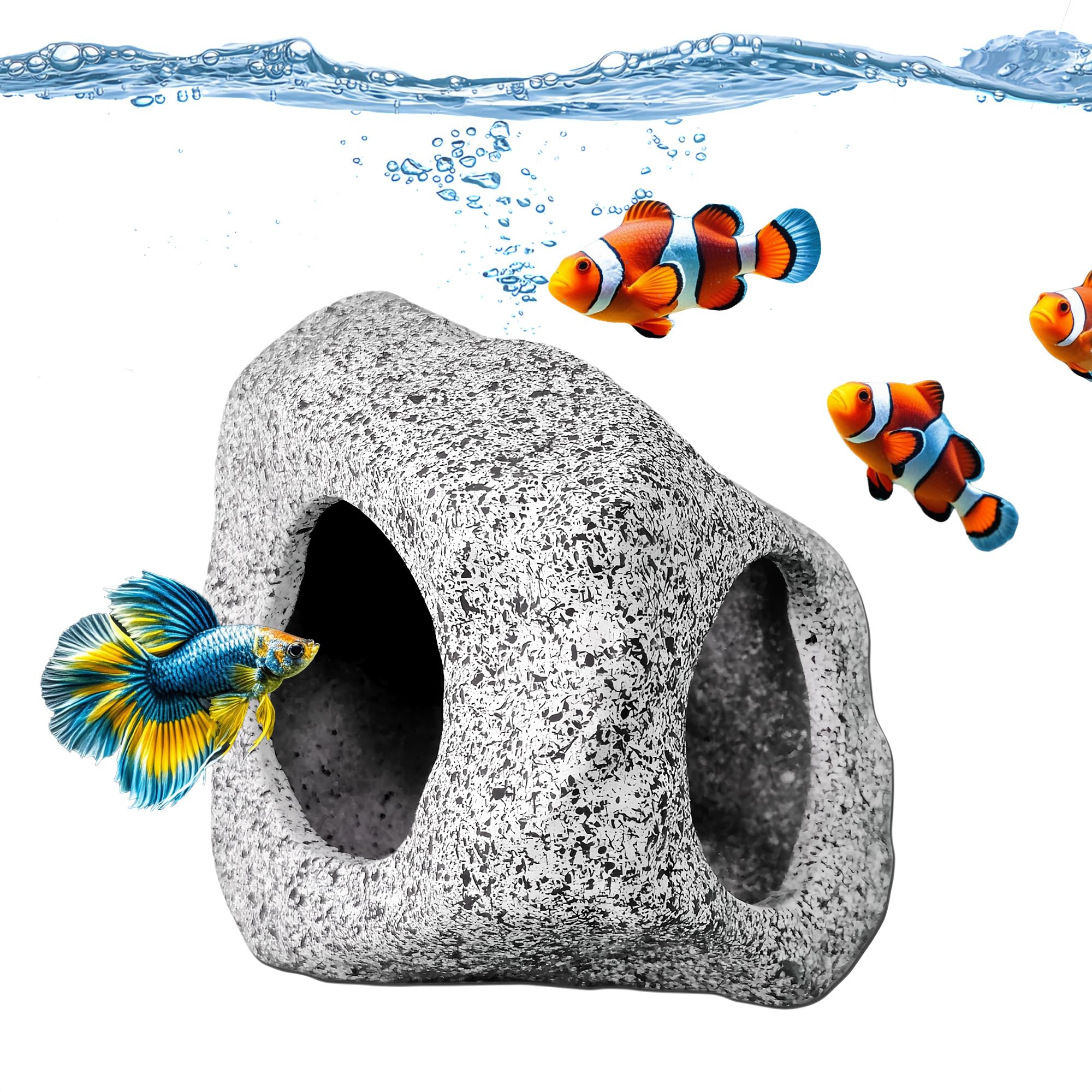 SpringSmart Cachette d'aquarium pour animaux de compagnie aquatiques pour se reproduire, jouer et se reposer, ornements en céramique sûrs et non toxiques, pierre décorative pour combattant