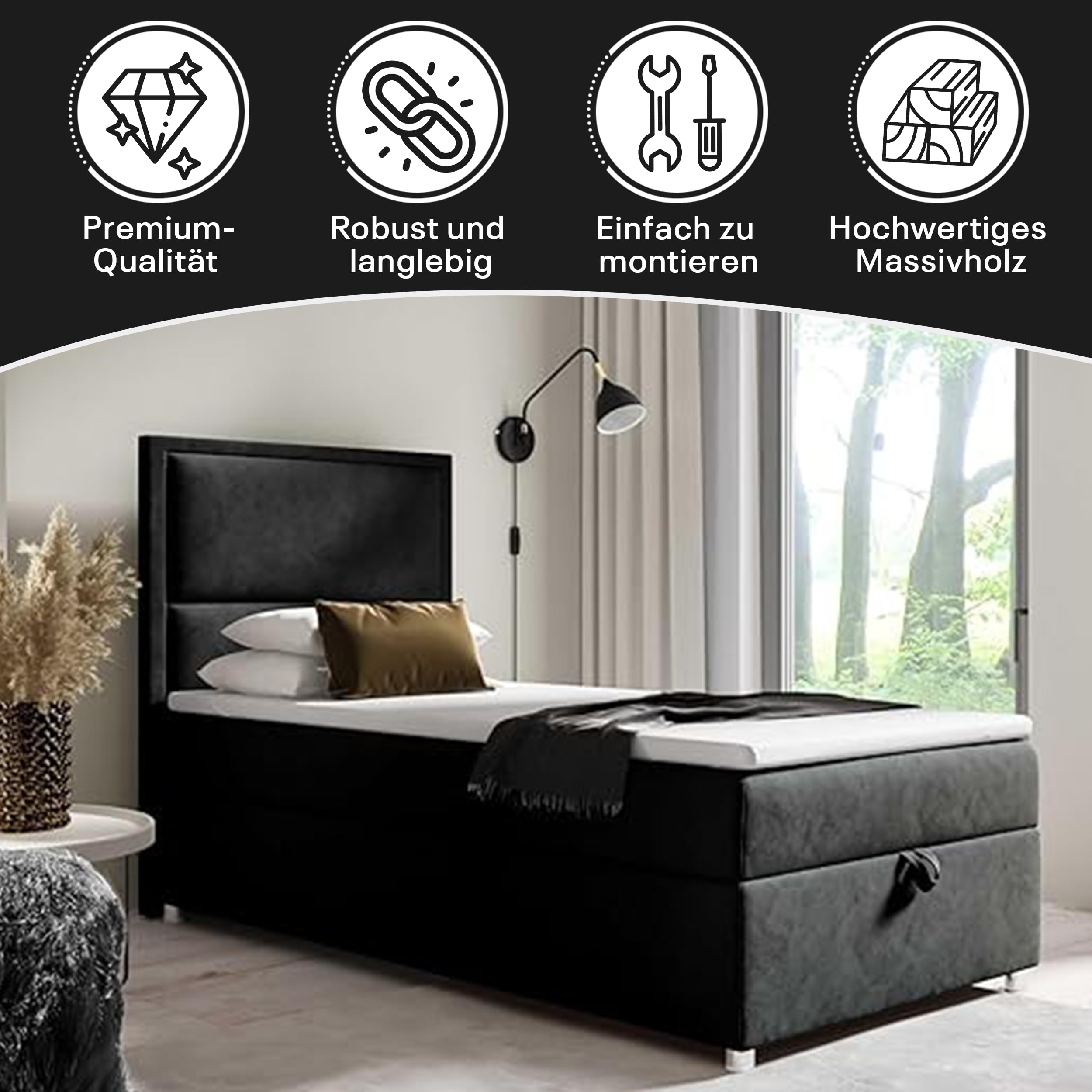 Boxspringbett Trinity k-11 mit 7-Zonen Bonell-Federkernmatratze | Boxspringbett 90x200 | Boxsprintbett mit Matratze Und Stauraum | Polsterbett 90x200 - Lieferung bis Bordsteinkante