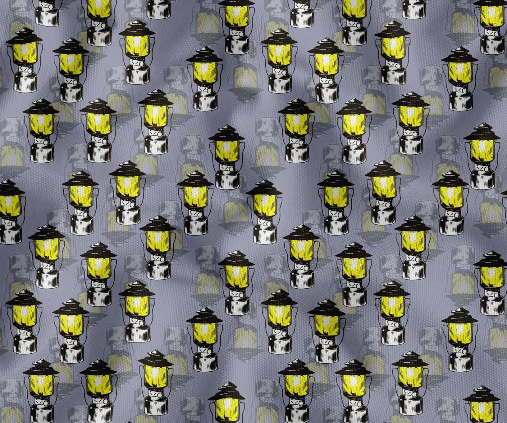 Soimoi Gray Cotton Canvas Fabric Lantern Lamp Vintage Printed Fabric 1 Yard 42 Inch Wide