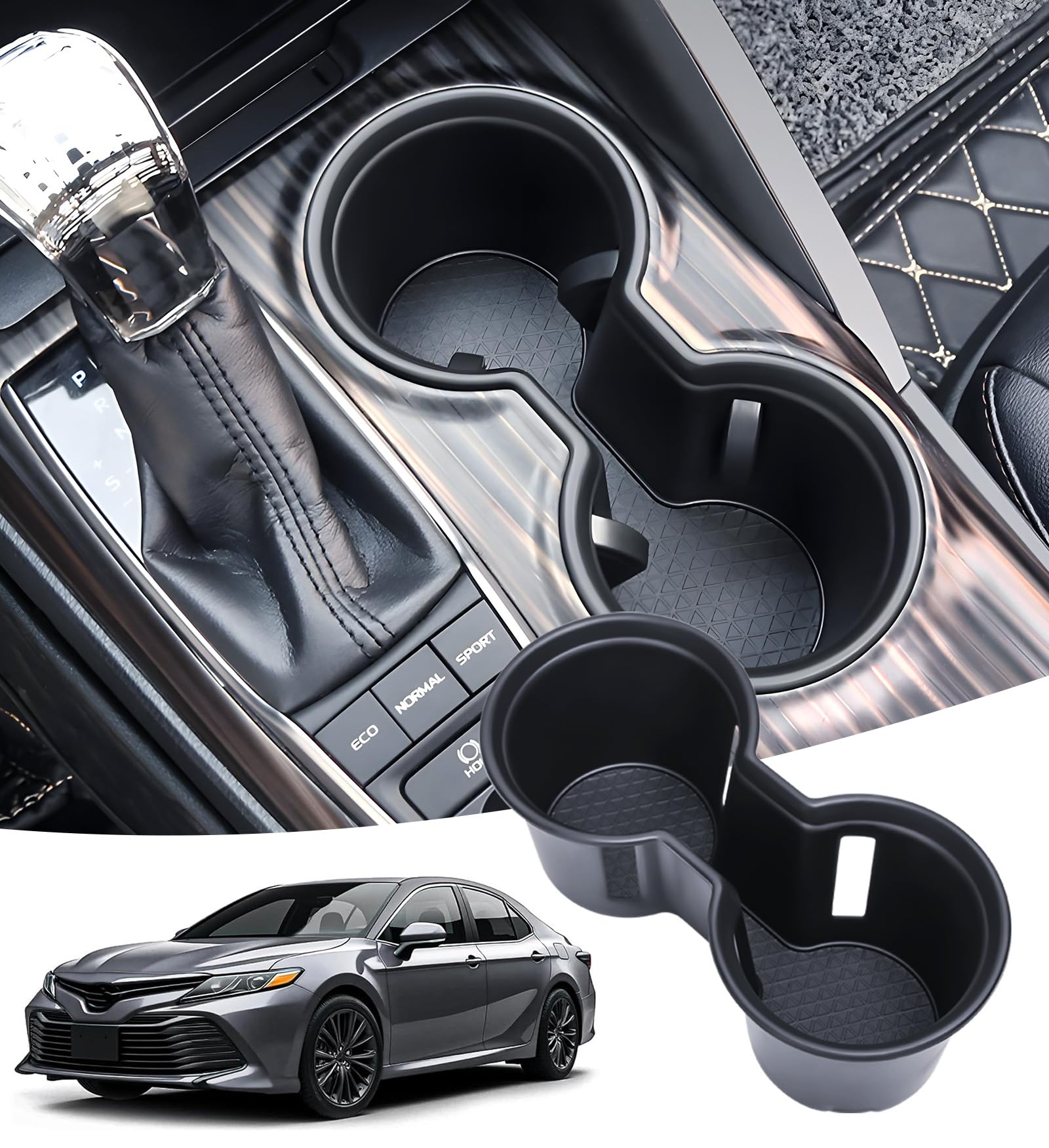 Center Console Cup Holder Inserts for Toyota Camry 2024 2023 2022 2021 2020 2019 2018, Interior Accessories TPE Car Cup Holder for 2018-2024 Camry, Black