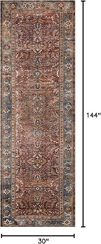 Miniatura 2 de Loloi II, Layla Collection LAY 01 - Tapete tradicional largo, Ladrillo  Azul, 2 pies 6 pulgadas x 12 pies 0 pulgadas