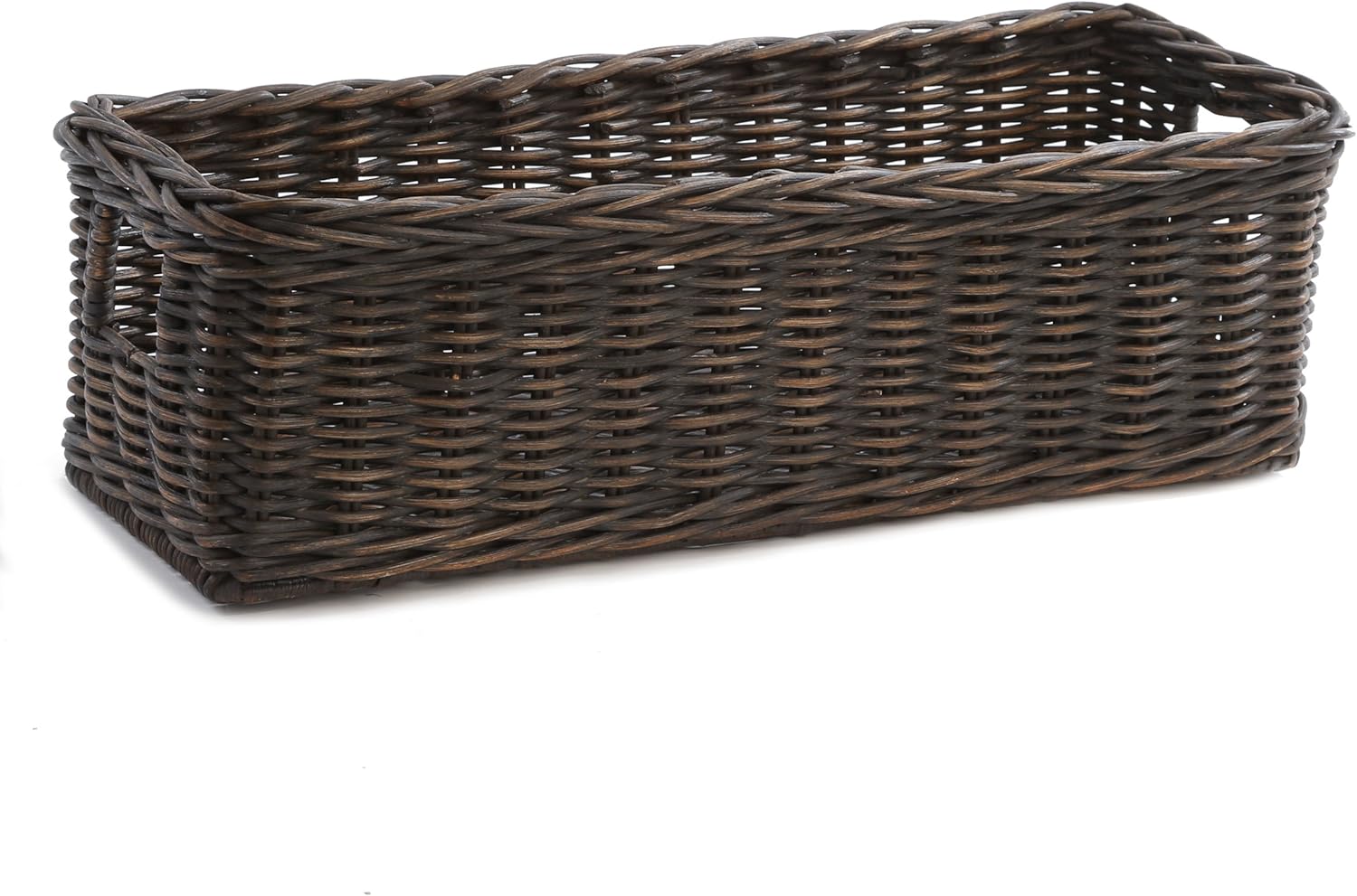 The Basket Lady Long Low Wicker Basket, Extra Large, 28.5 in L x 15 in W x 9 in H, Antique Walnut Brown