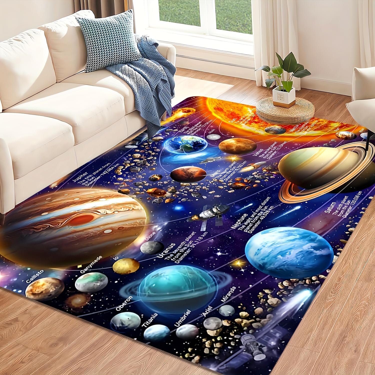 Bycmuoz Outer Space Kids Rugs, 120x180cm, Galaxy Solar System Cosmic Celestial Area Carpet, Print Fade Resistant Washable Easy Clean Mat, Cozy Soft Low Pile Carpets for Indoor Bedroom