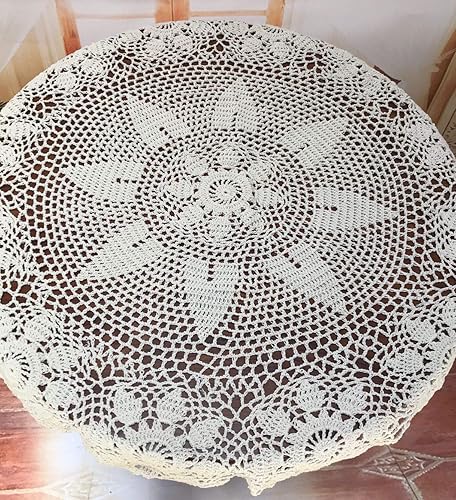Vista 17 de Damanni Manteles de encaje de ganchillo hechos a mano de algodón beige, redondos, 24 pulgadas