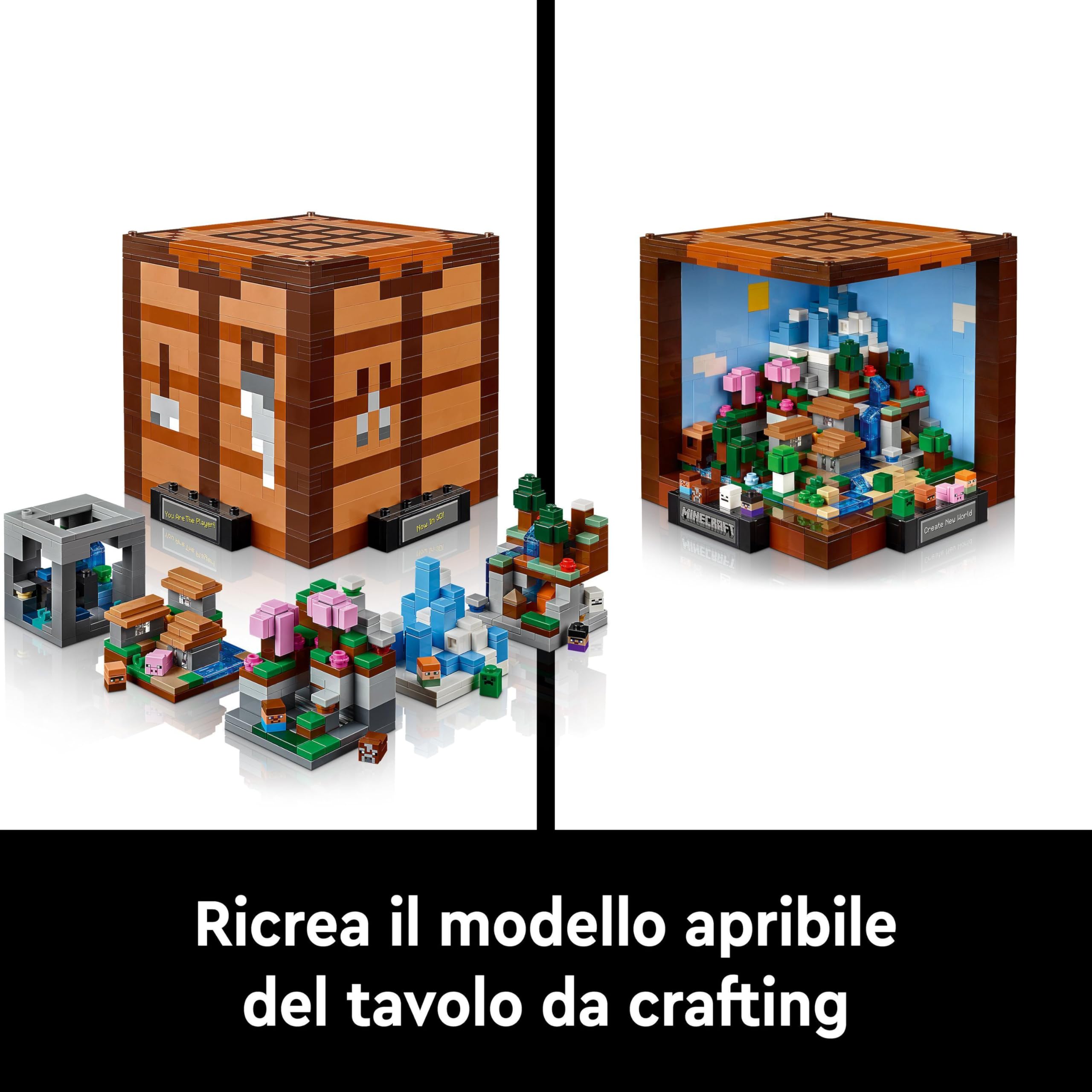 LEGO Minecraft Banco da Lavoro, Set d'Avventura per Festeggiare il 15° Anniversario del Videogioco, Modellino da Costruire con 12 Biomi, 8 Microfigure e Sorprese, Idea Regalo per i Fan Adulti 21265