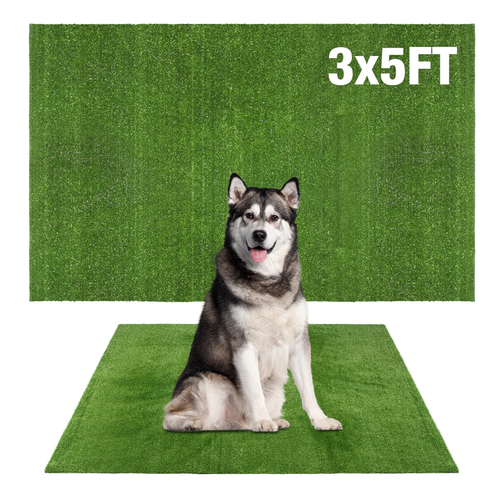 GLOBREEN Artificial Grass for Dogs Potty, 3FTx5FT Puppy Grass Pee Pad, Indoor Outdoor Pets Turf Fake Grass Rug for Balcony Patio