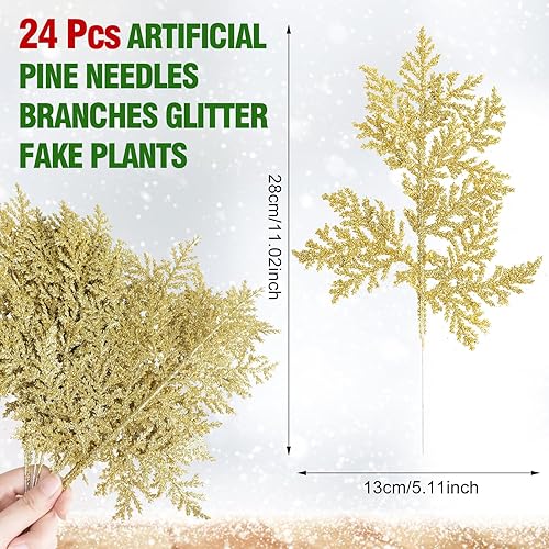 Miniatura 2 de DIYASY Hoja de helecho artificial con purpurina, ramas de relleno de árbol de Navidad de 11 pulgadas, púas florales, agujas de pino, ramitas falsas,