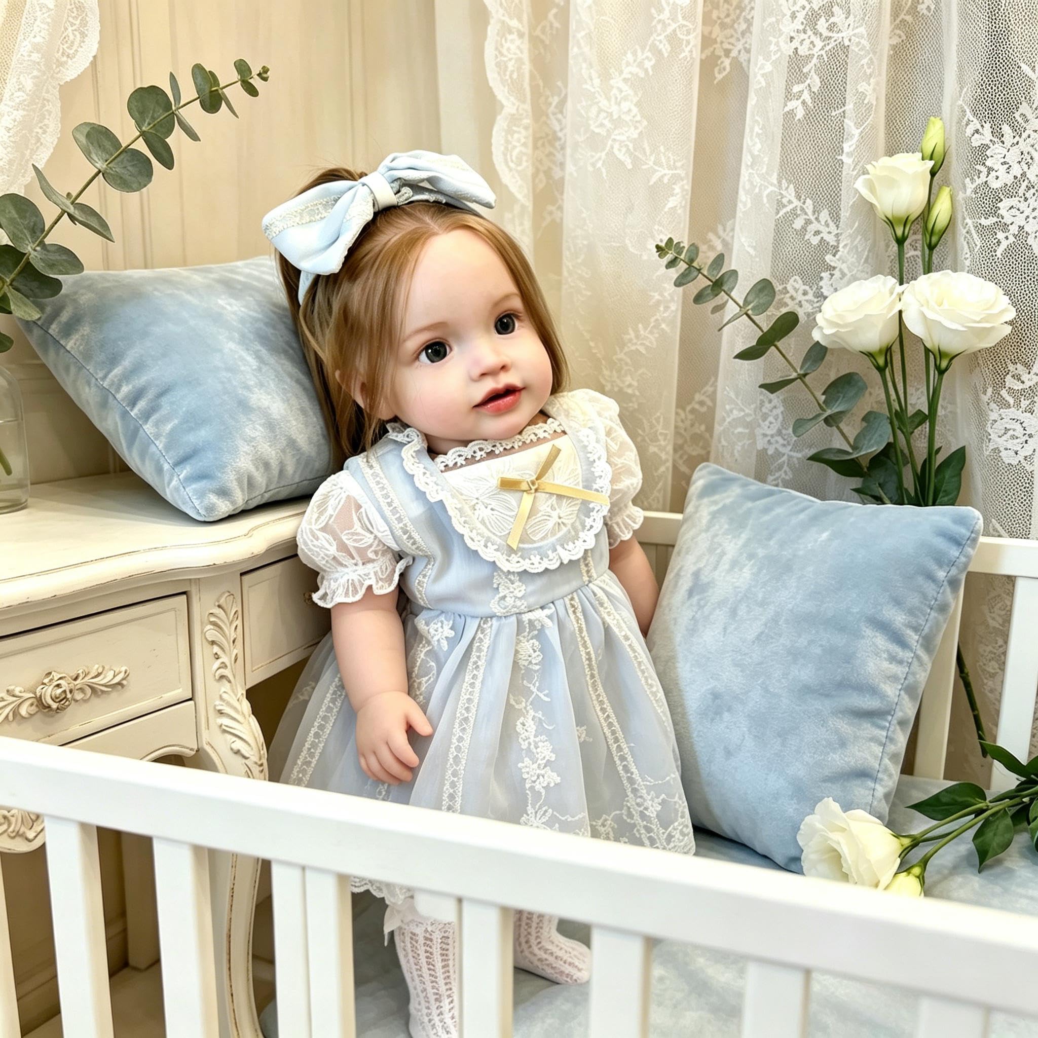 Große Größe Reborn Babypuppen Mädchen 26 Zoll 66 cm Realistische Reborn Kleinkindpuppen, Lebensecht Babypuppe Mit Stoffkörper, Lebhafte Silikon Baby Puppe Mit langem Haar