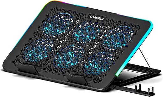Lapster Chillpro Frost Laptop Cooling Pad with 6 Cooling Fans, 5-Level Angle & Height Adjustable, RGB Light Modes, Mobile Stand, USB Powered, for…