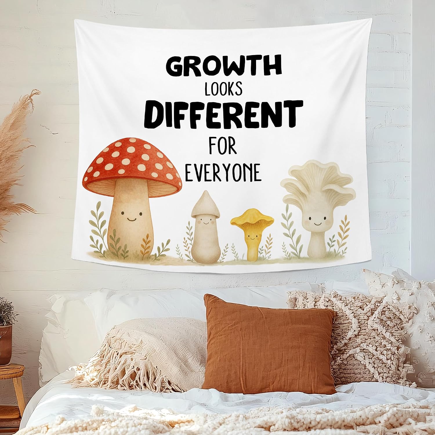 MNASAIOO Classroom Growth Looks Different for Everyone Mushroom Wall Tapestry Hanging, Nursery Mental Health Tapestries, Cute Wall Decor Banner for Kids Therapy Counseling Office Playroom 50x60in