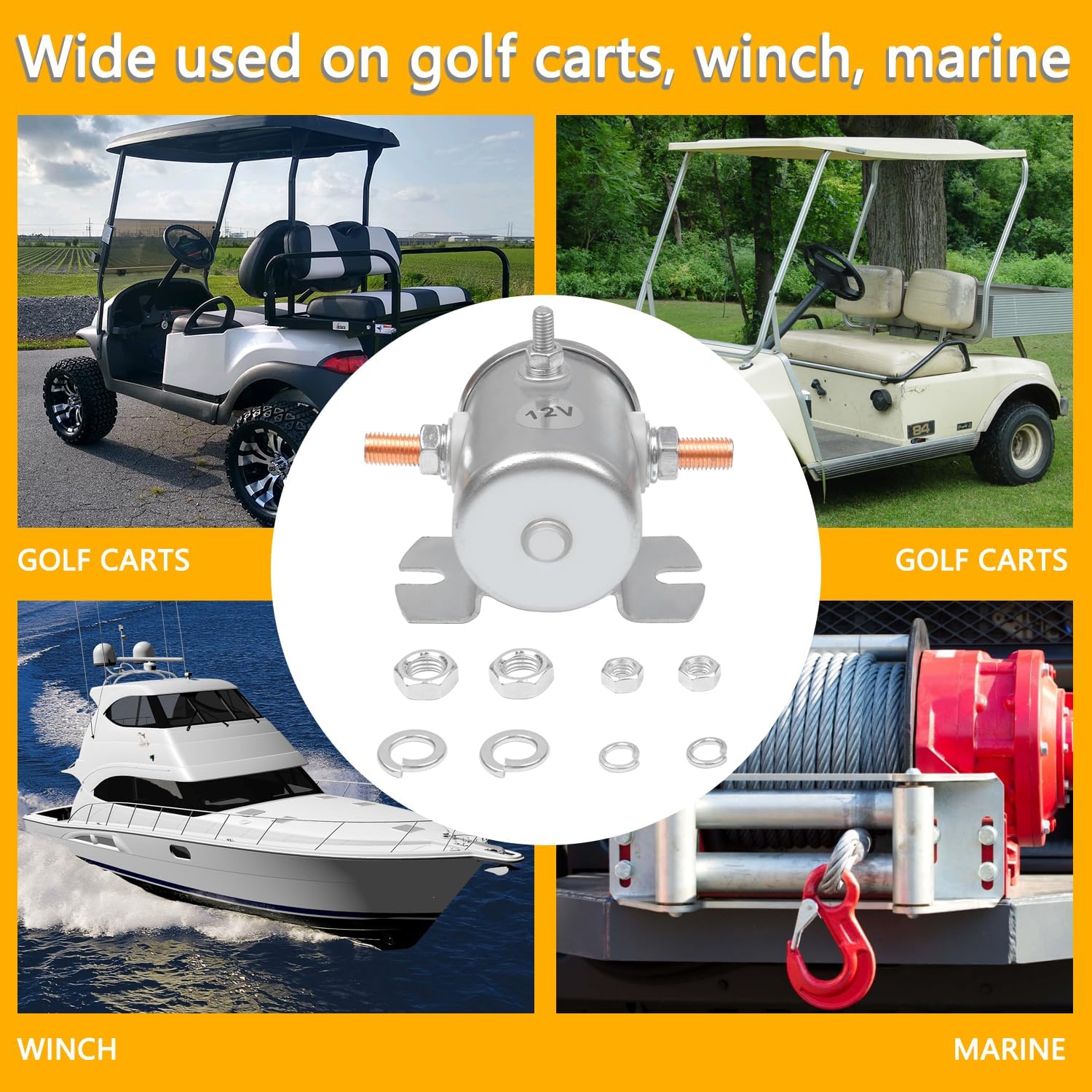 Max 200A Continuous Duty Solenoid Relay Compatible with Golf Cart, Marine, Winch 3 Terminal Solenoid Relay 12V