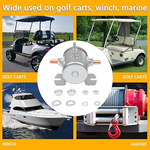 Miniatura 6 de Relé solenoide de servicio continuo máximo de 200 A compatible con carrito de golf, marina, relé solenoide de 3 terminales de cabrestante 12V
