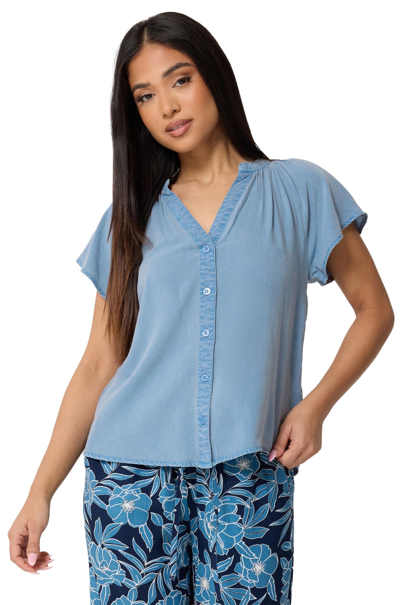 M&Co Women's Petite Button Blouse - Blue - Size 16
