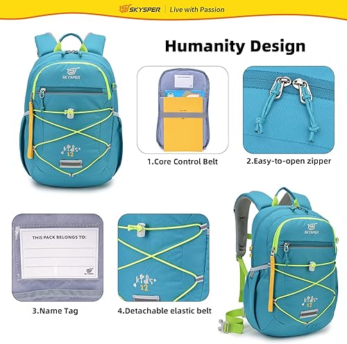 Miniatura 8 de SKYSPER Mochila escolar para niños de 4 a 8 años, para viajes, clases, Cian, Pequeño, Viajes