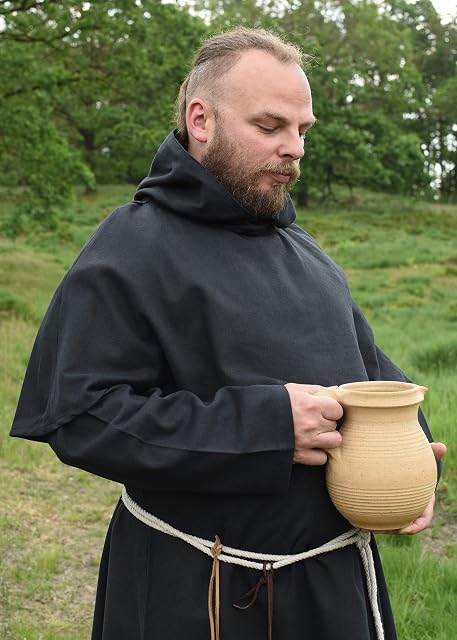 Foto 3 de 7 de Battle-Merchant - Hábito de monje con capucha y cordel - Disfraz medieval - Ideal para LARP - Negro - XXL
