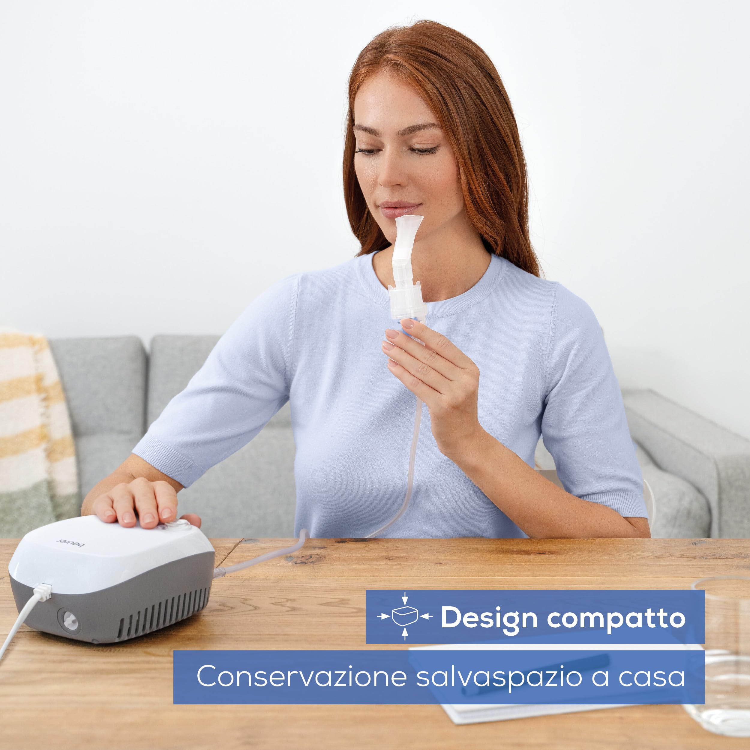 Beurer IH 18 Aerosol ad aria compressa con compressore CC per inalazione e trattamento delle vie respiratorie superiori e inferiori, per adulti e bambini, bianco, set accessori completi da 8 pezzi