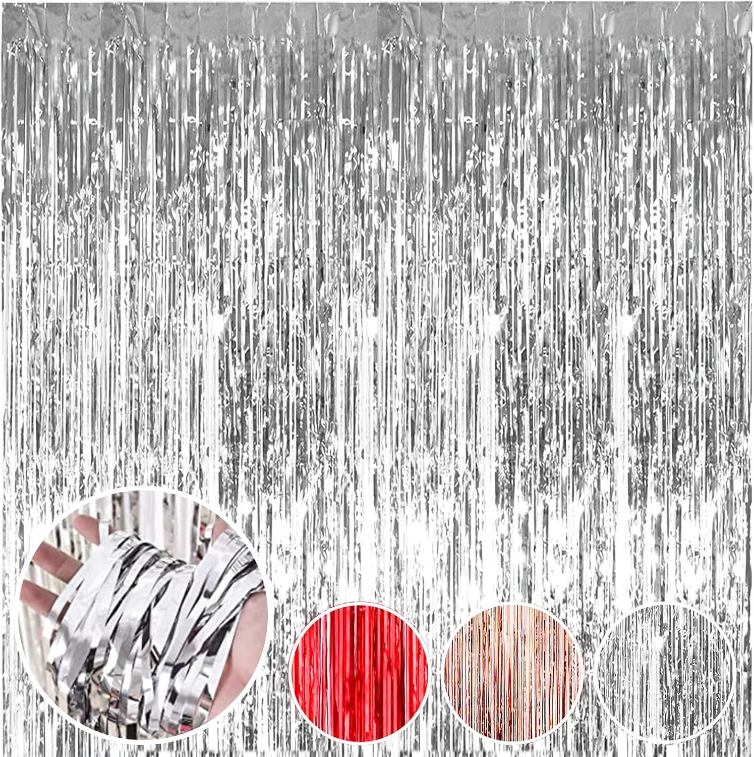 Silver Foil Curtain, 3.2ft x 6.7ft Foil Fringe Curtain Silver Birthday