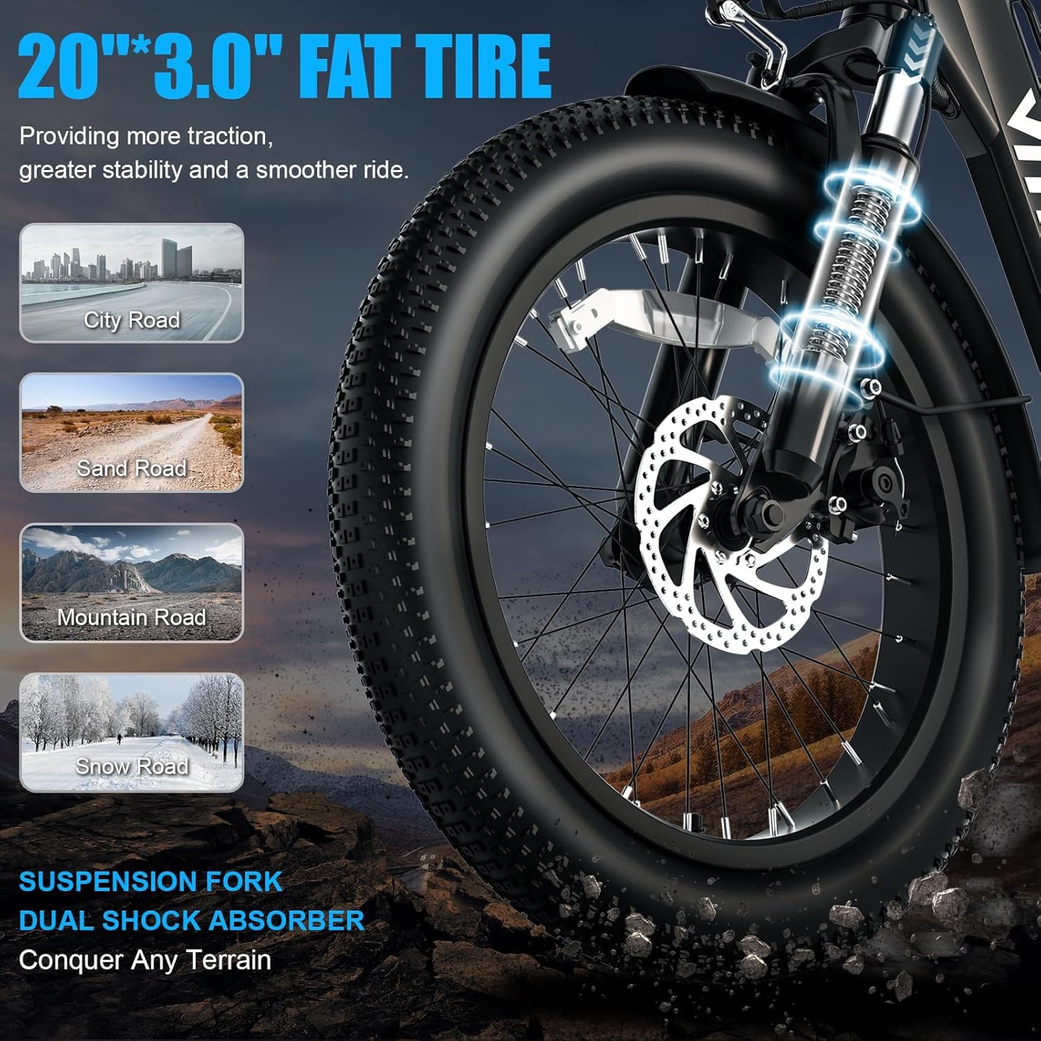 VITILAN U3 Bici Elettrica Pieghevole per Adulti, E-bike con Telaio a Scavalco da 25 km/h, Potente Motore da 250 W con Pedalata Assistita,Pneumatici Larghi da 20"×3.0",Doppia Sospensione