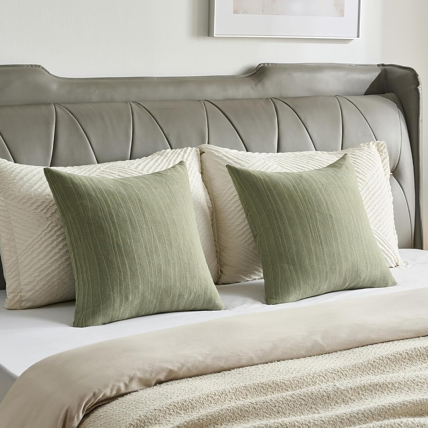 FUTEI Sage Green Chenille Decorative Throw Pillow Covers 18x18 Inch Set of 2,Soft Crushed Striped Texture Cushion Case,Modern Home Decor for Couch Bed Living Room - Image 6