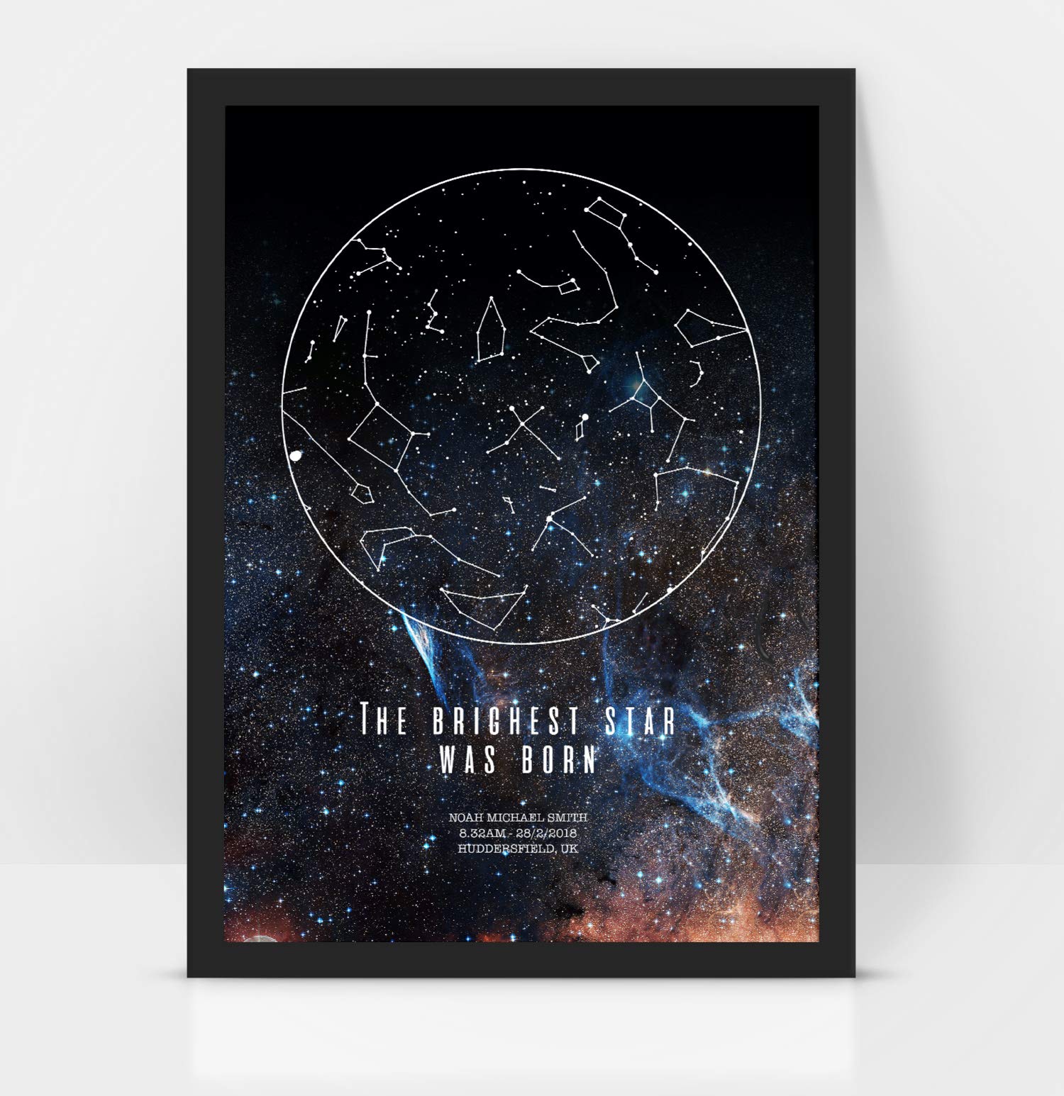 Forefrontdesigns Black Personalised Star Map - Customised, The Night We Met, Stars On The Day You Were Born, Constellation Gifts, Name A Star Gift, Where We First Met - Unique Valentine’s Gift