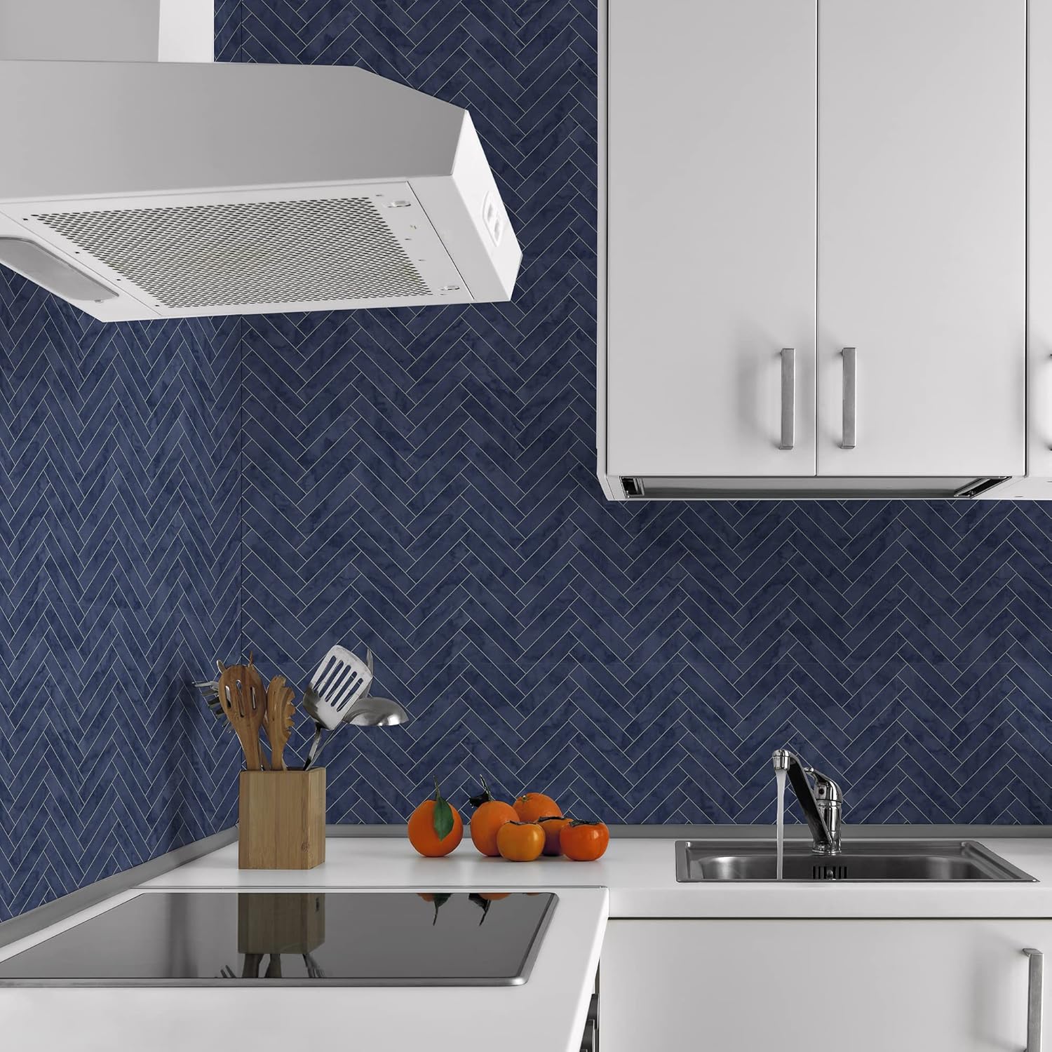 Contour Antibac Marble Chevron Navy Tiled Wallpaper Amazon.co.uk DIY