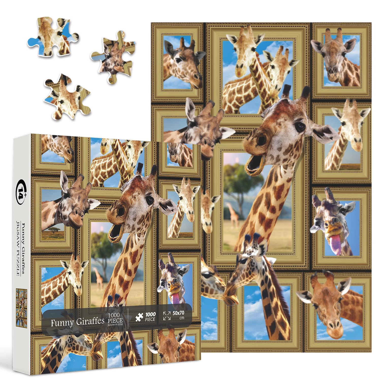 Funny Giraffe Puzzles for Adults 1000 Pieces, Nature Animal Challenging Jigsaw Puzzles, Cute Giraffe Window Collage Puzzles as Home Decoration