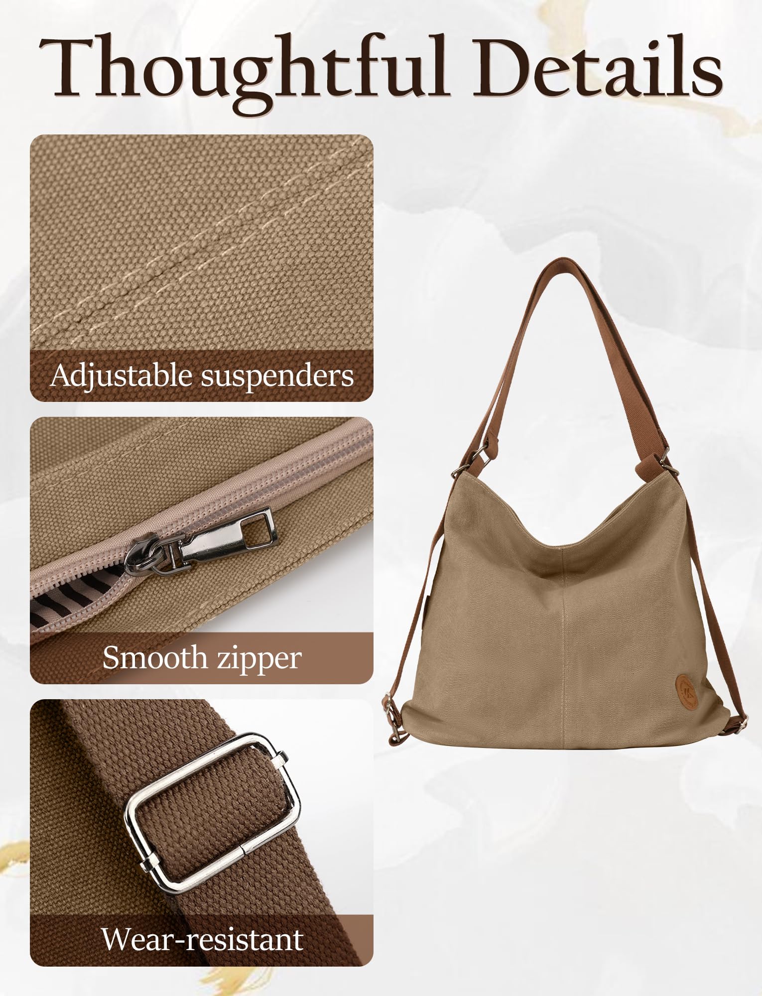 Bolso grande de lona para mujer, 4 en 1, convertible y ligero, para el trabajo, viajes